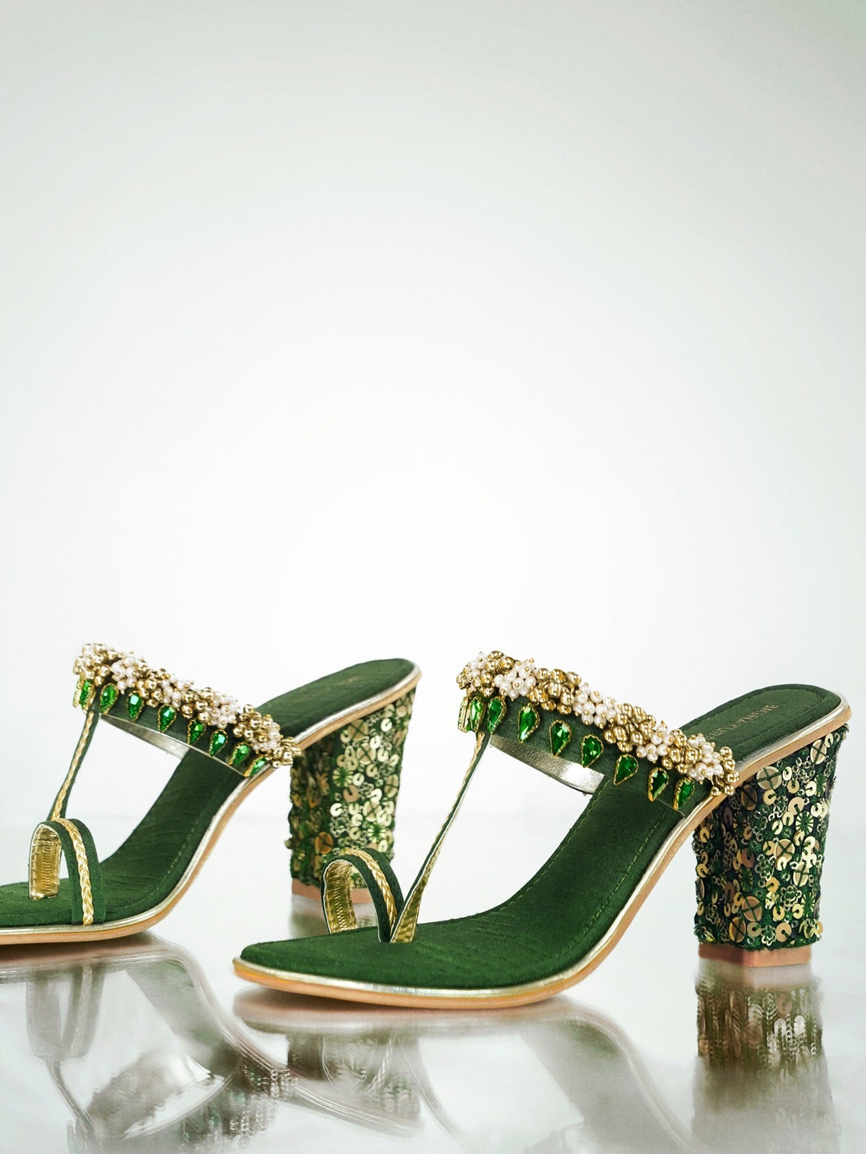 Green Pearl Bead Ethnic Flat Sandal