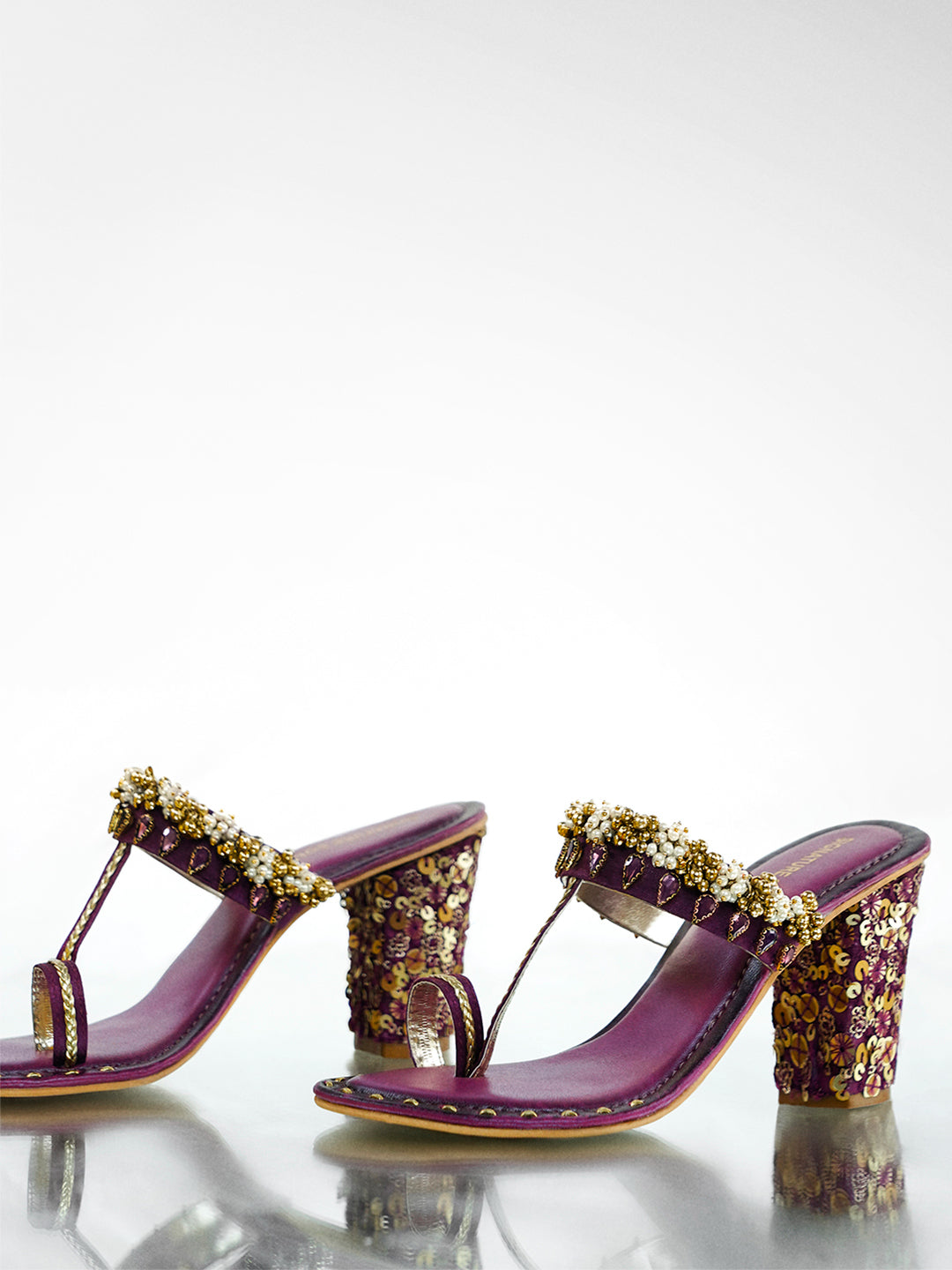 Purple Pearl Bead Ethnic Flat Sandal