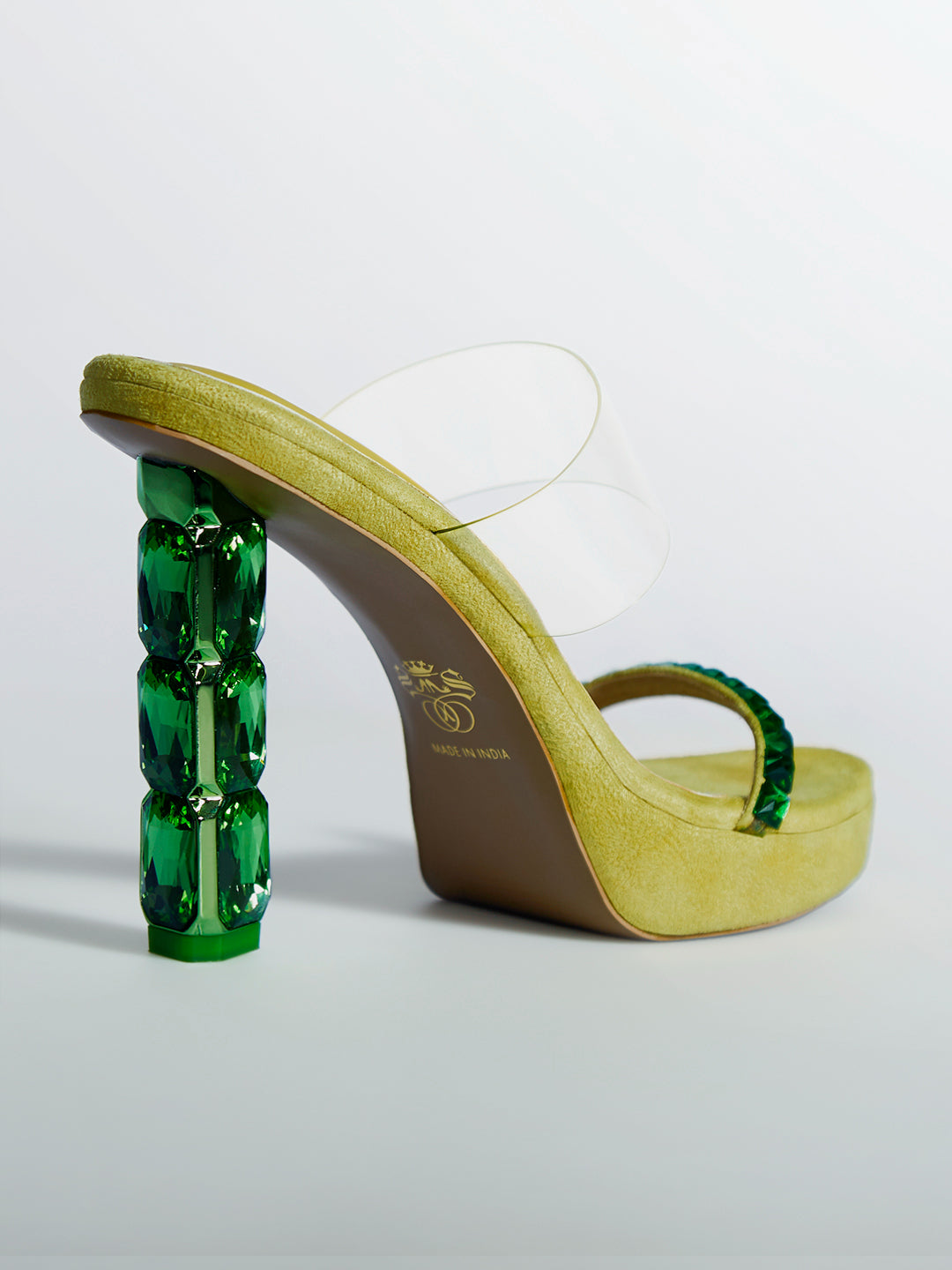 Green Crystal Jewel Heel wedge Mule