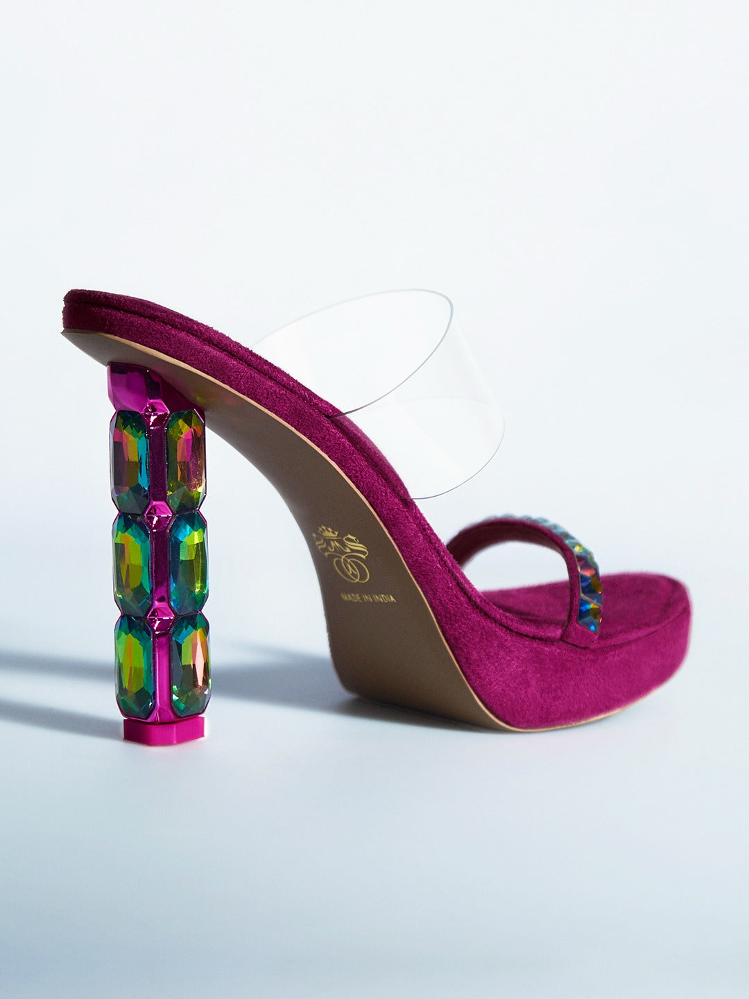 Pink Iridescent Jewel Heel wedge Mule