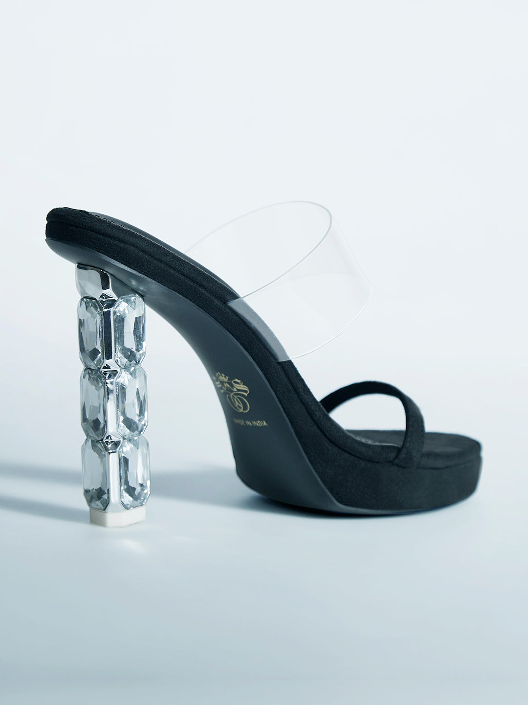 Black Crystal Jewel Heel wedge Mule