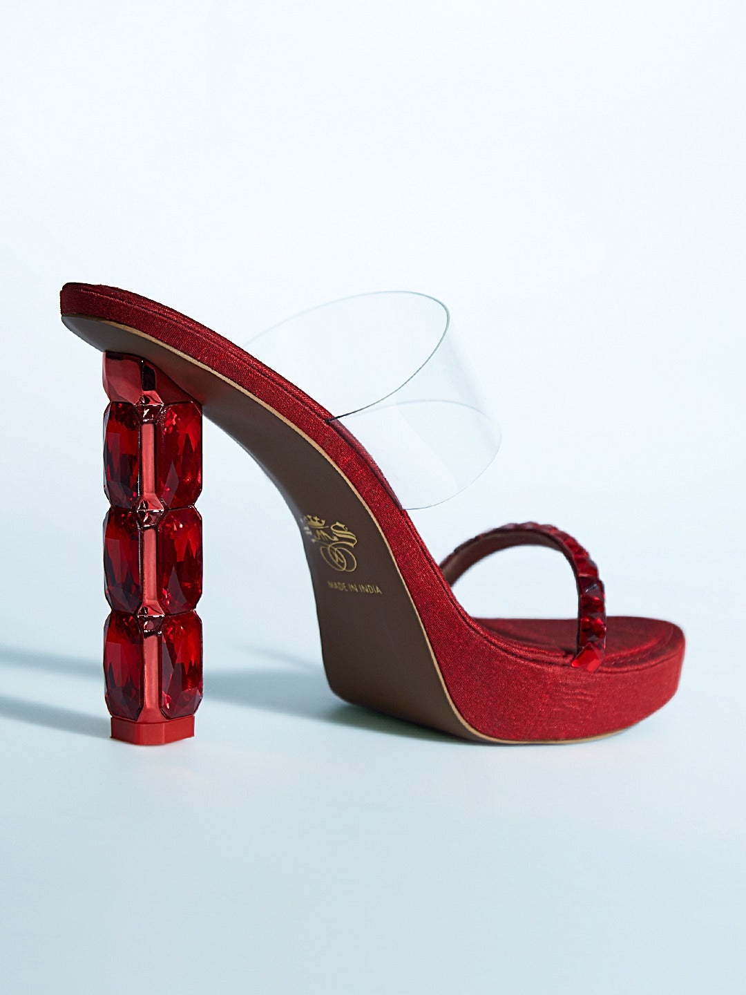 Red Crystal Jewel Heel wedge Mule