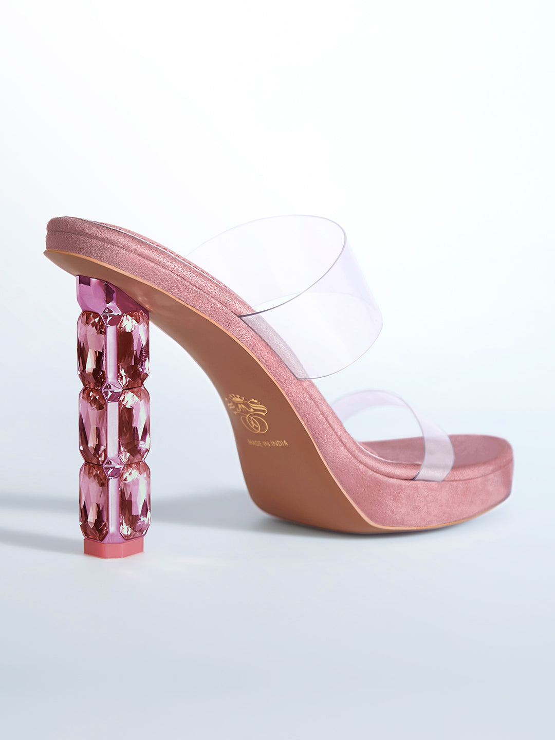 Pink Crystal Jewel Heel wedge Mule