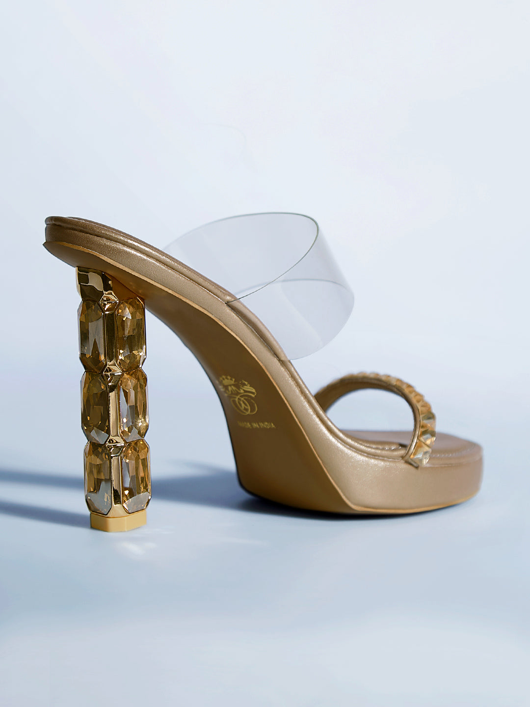 Gold Crystal Jewel Heel wedge Mule