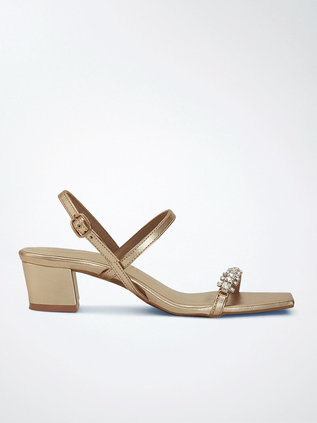 Gold Crystal Toe Strap Block Heel Sandal