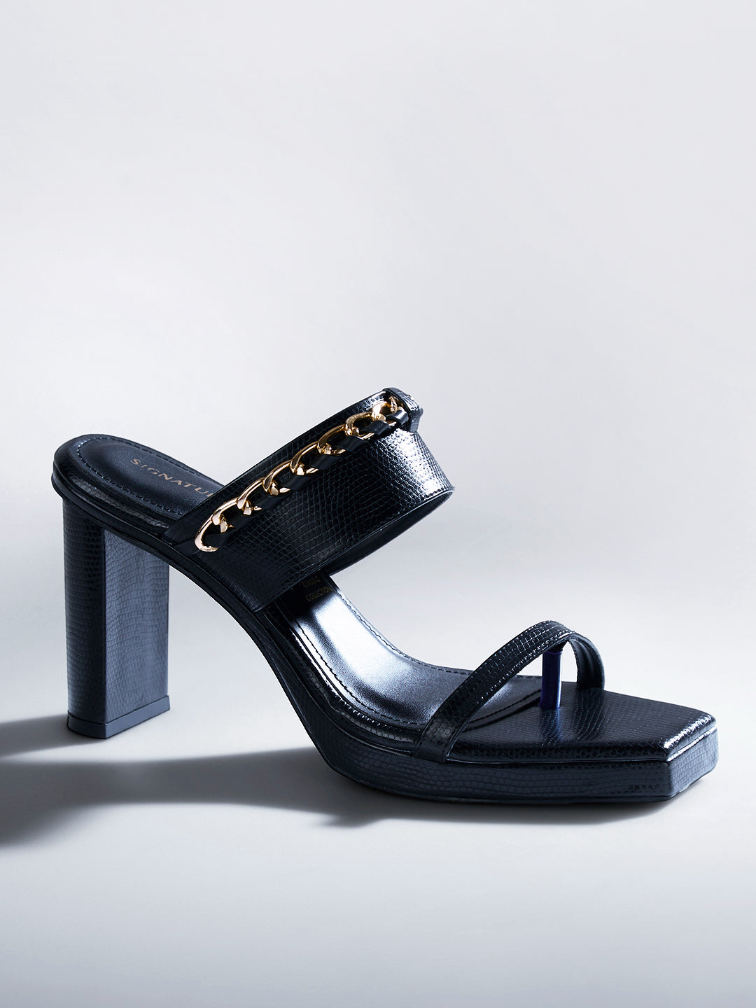 Black Chain Trim wedge Block Heel