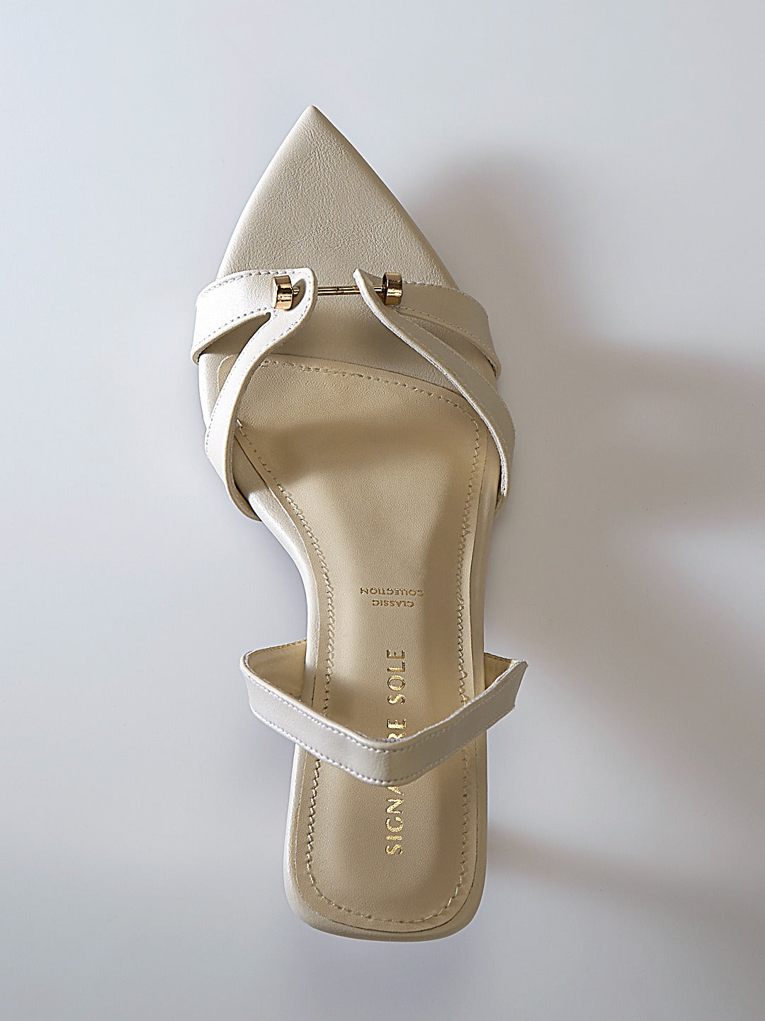 Cream Cross-Strap Gold Hardware Heel