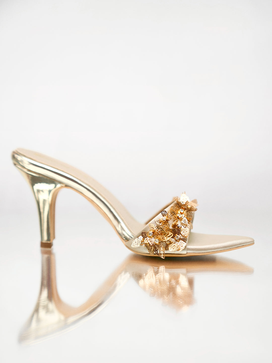 Gold Butterfly Heel Mule