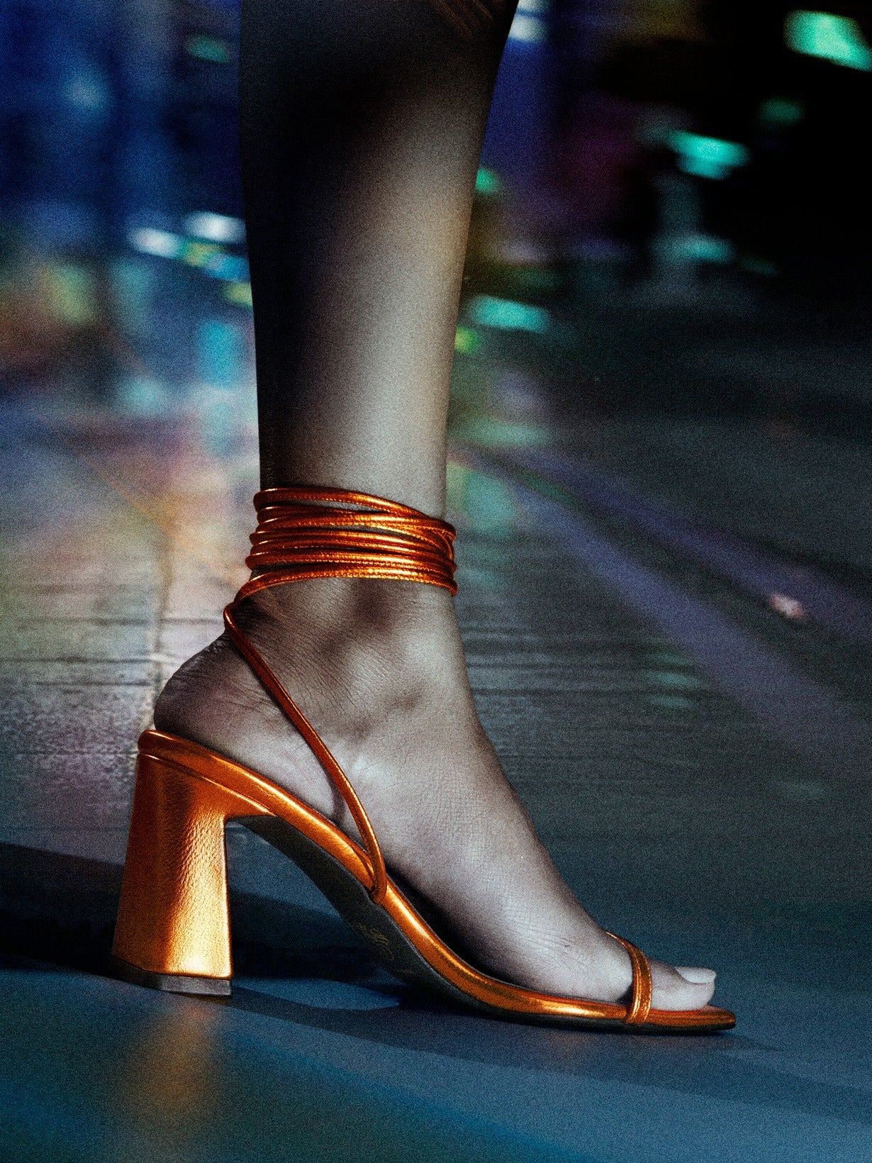 Orange Spiral Wrap Block Heel Sandal