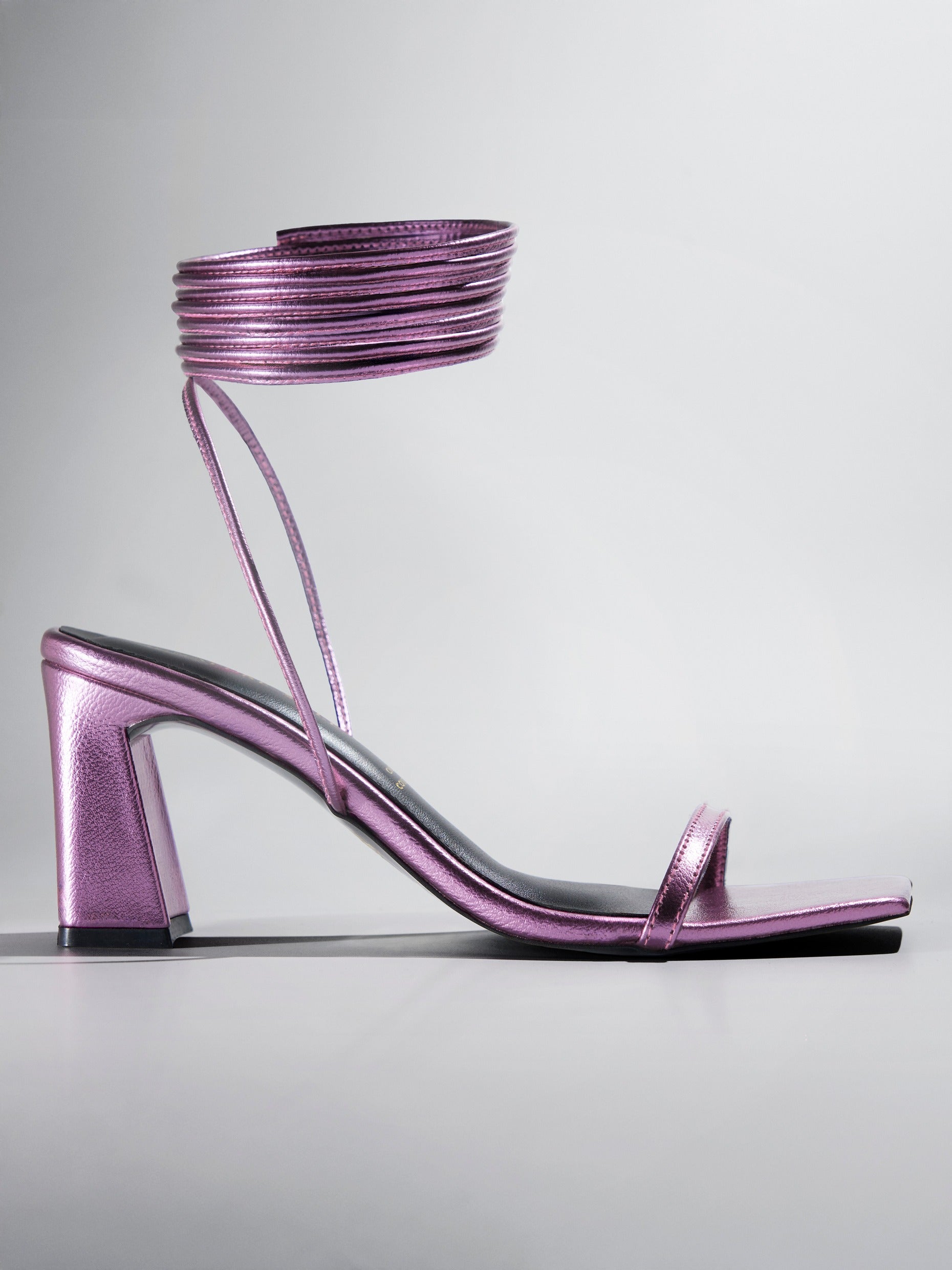 Blush pink Metallic Ankle Wrap Block Heel