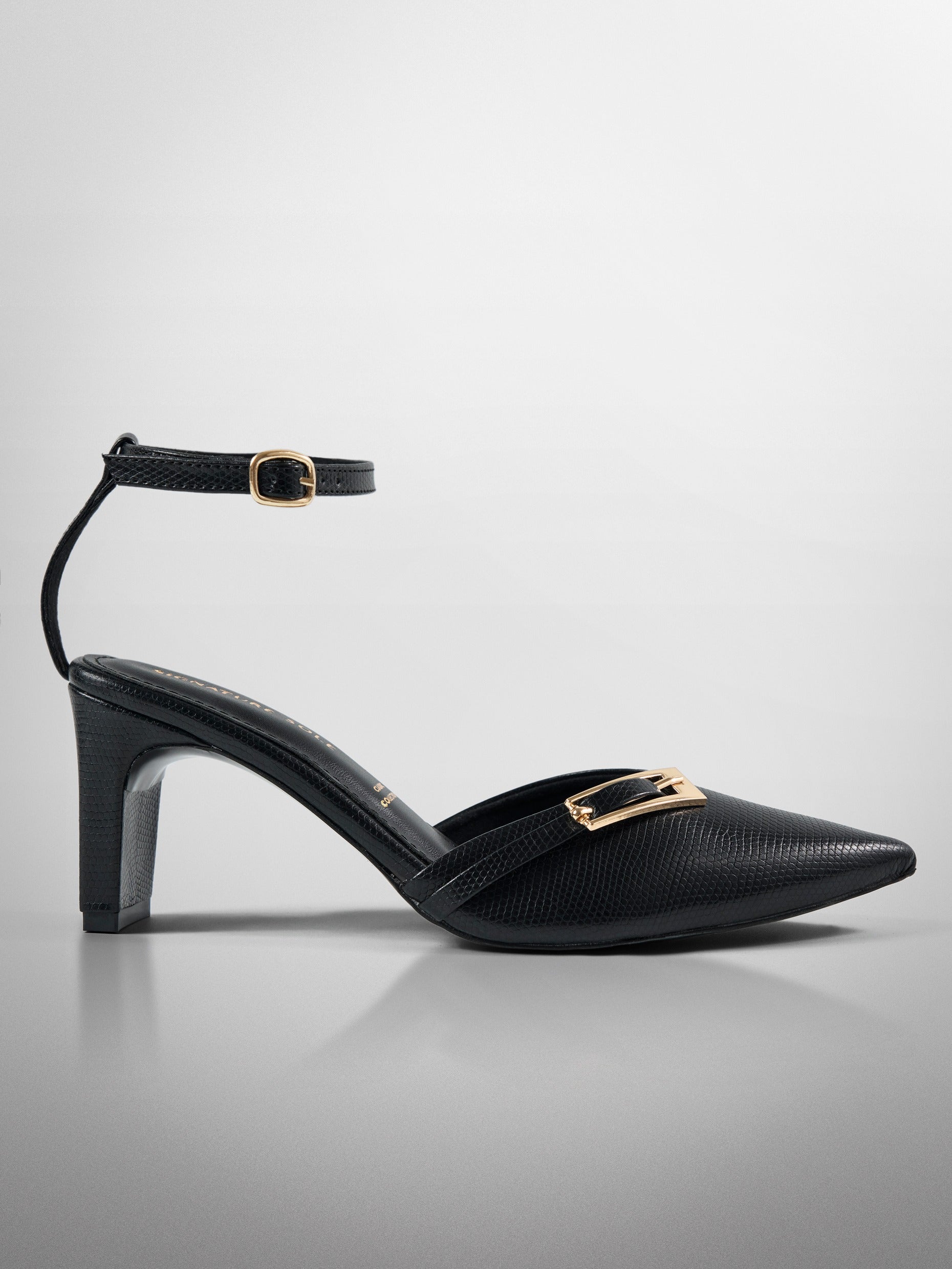 Black Gold Clasp Kitten Heel Slingback