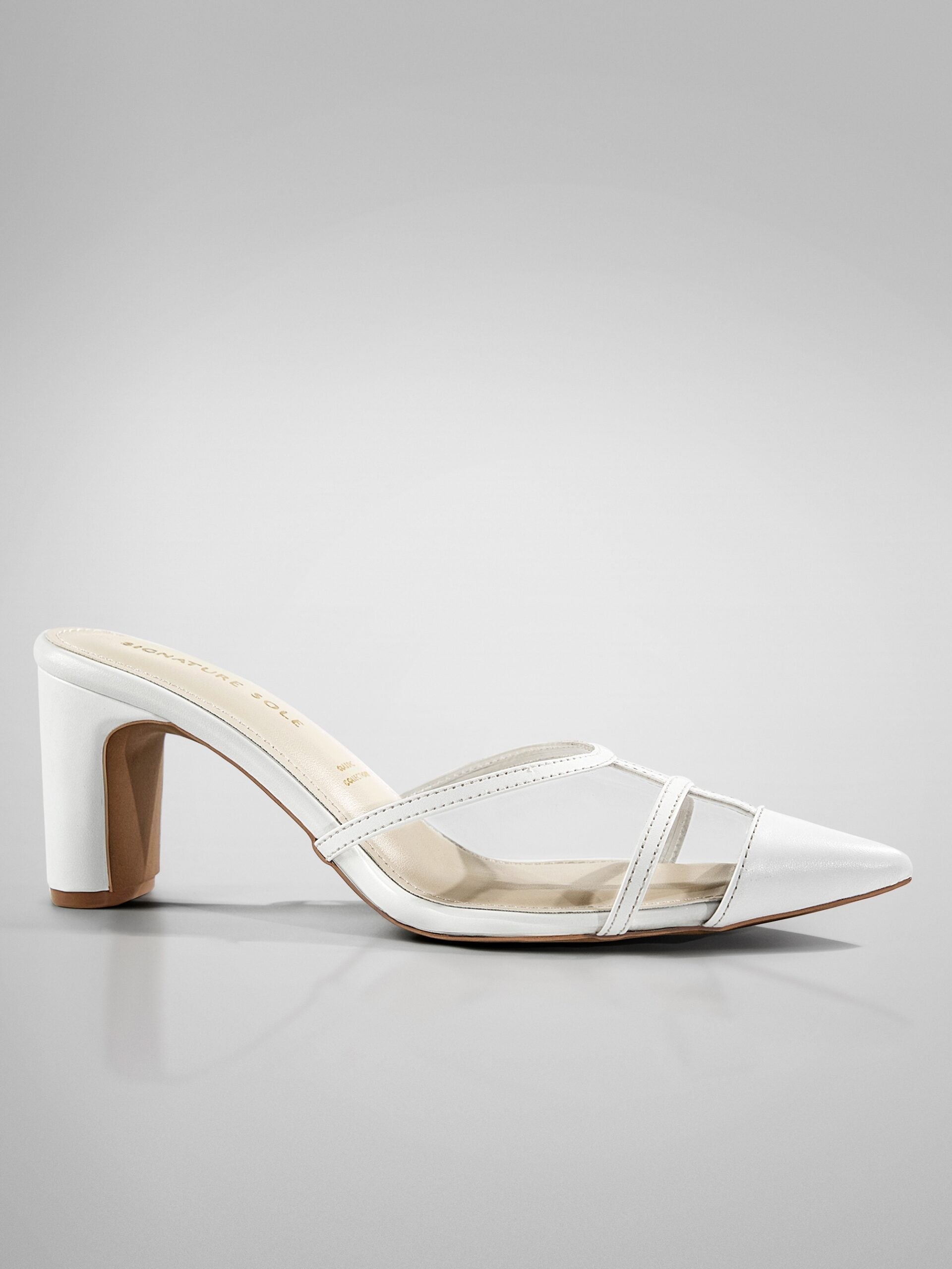 White Cage Strap Block Heel Mule