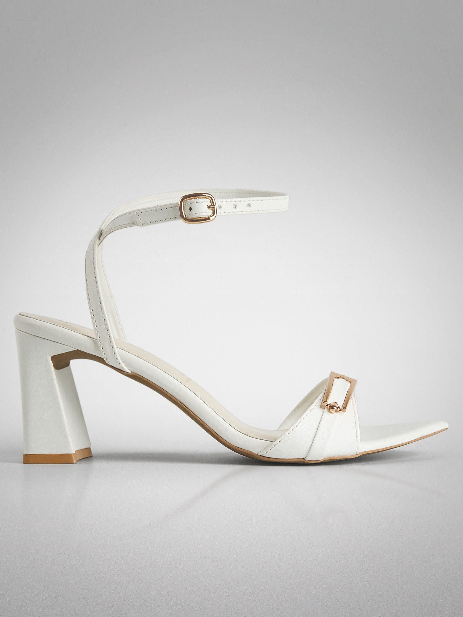 White Gold Clasp Block Heel Sandal