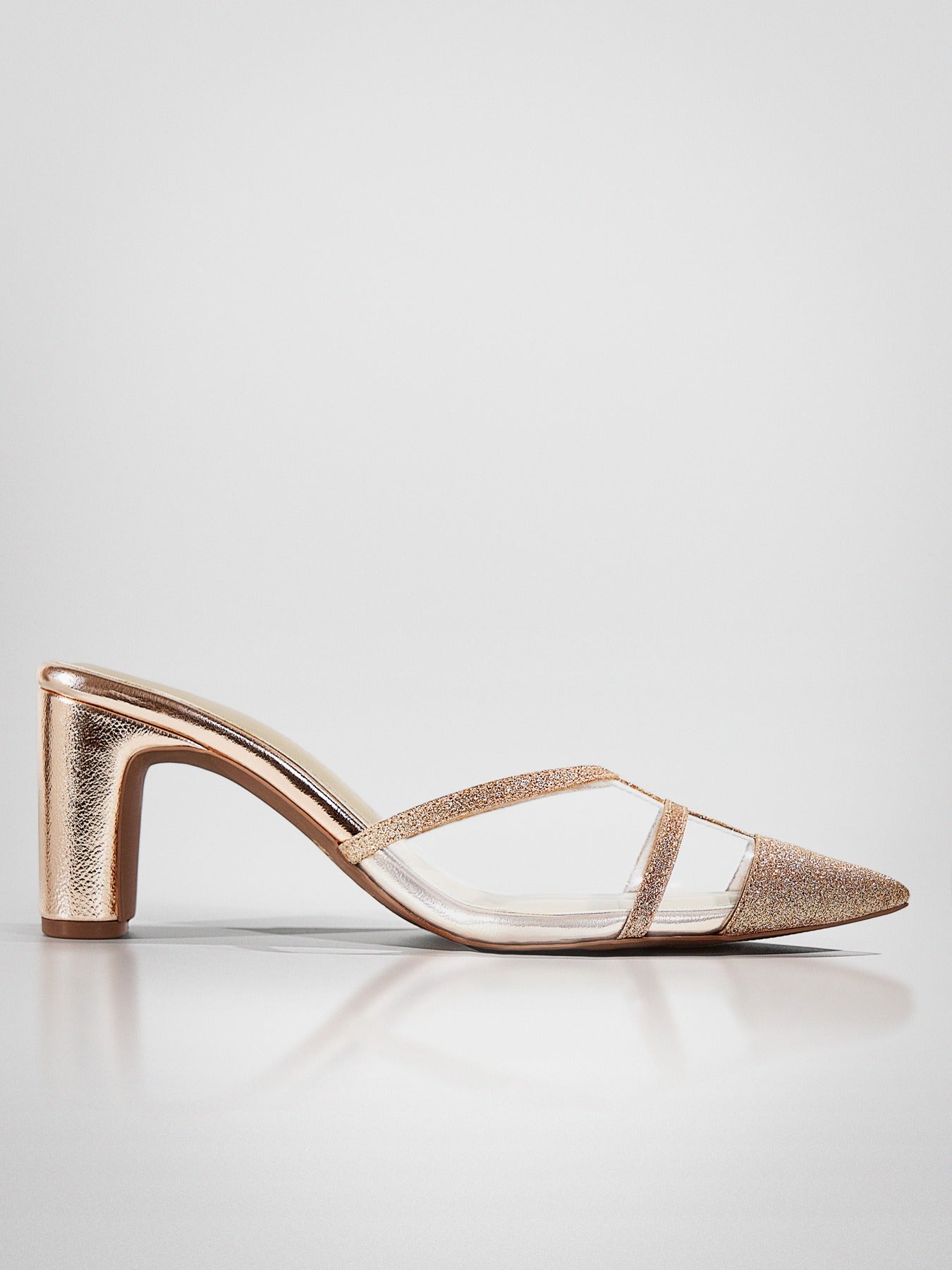 Rose Gold Glitter Cage Slingback Heel