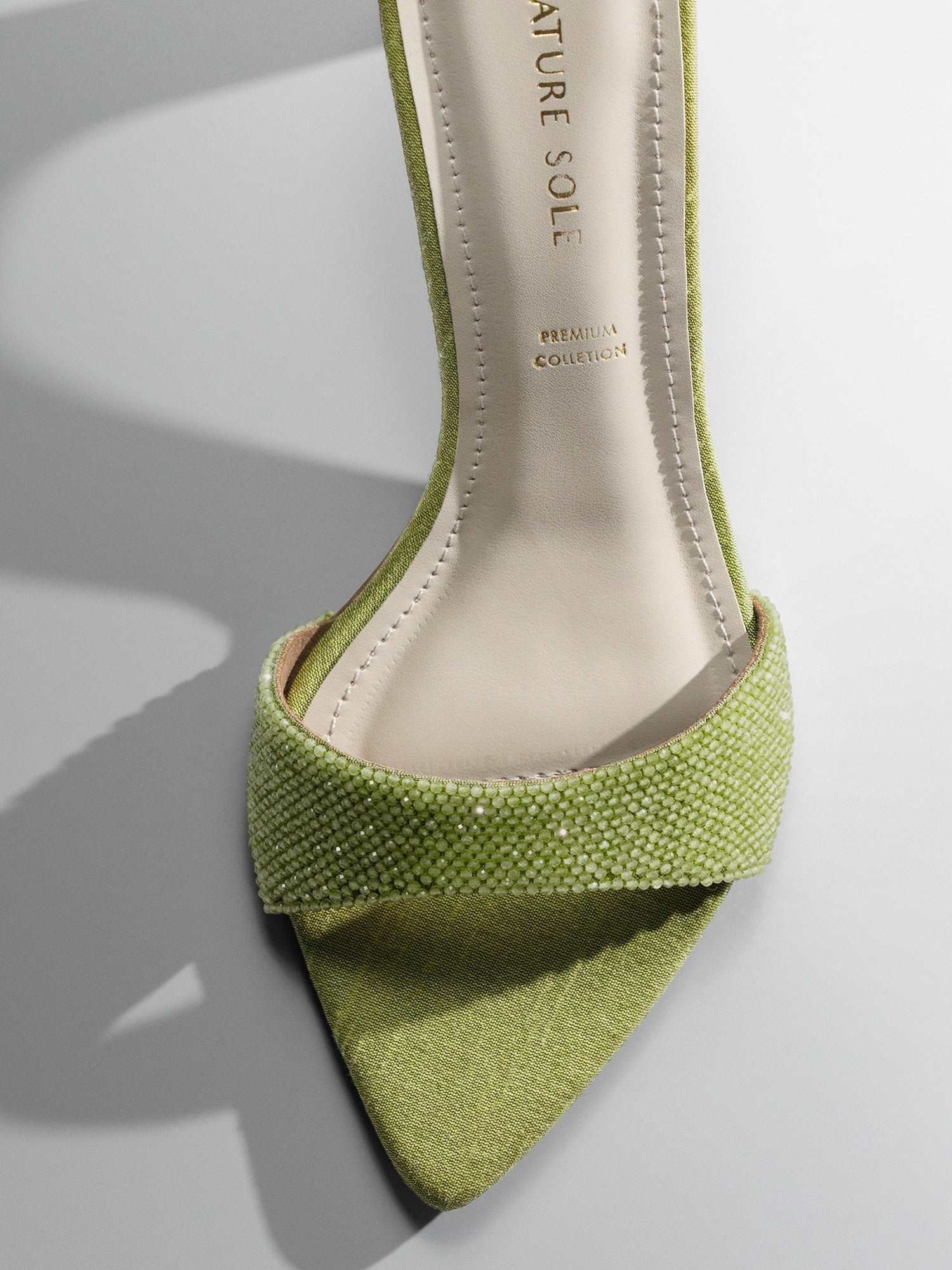 Green Crystal Embellished Kitten Heel