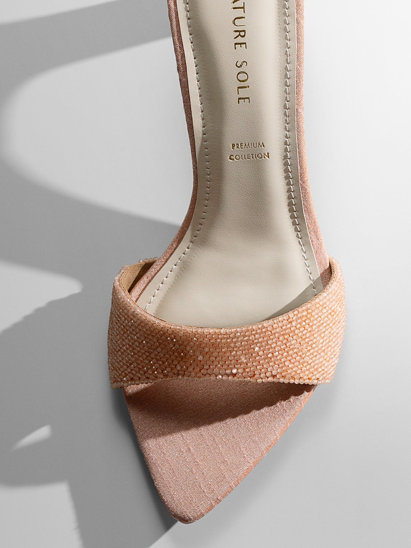 Peach Crystal Embellished Kitten Heel