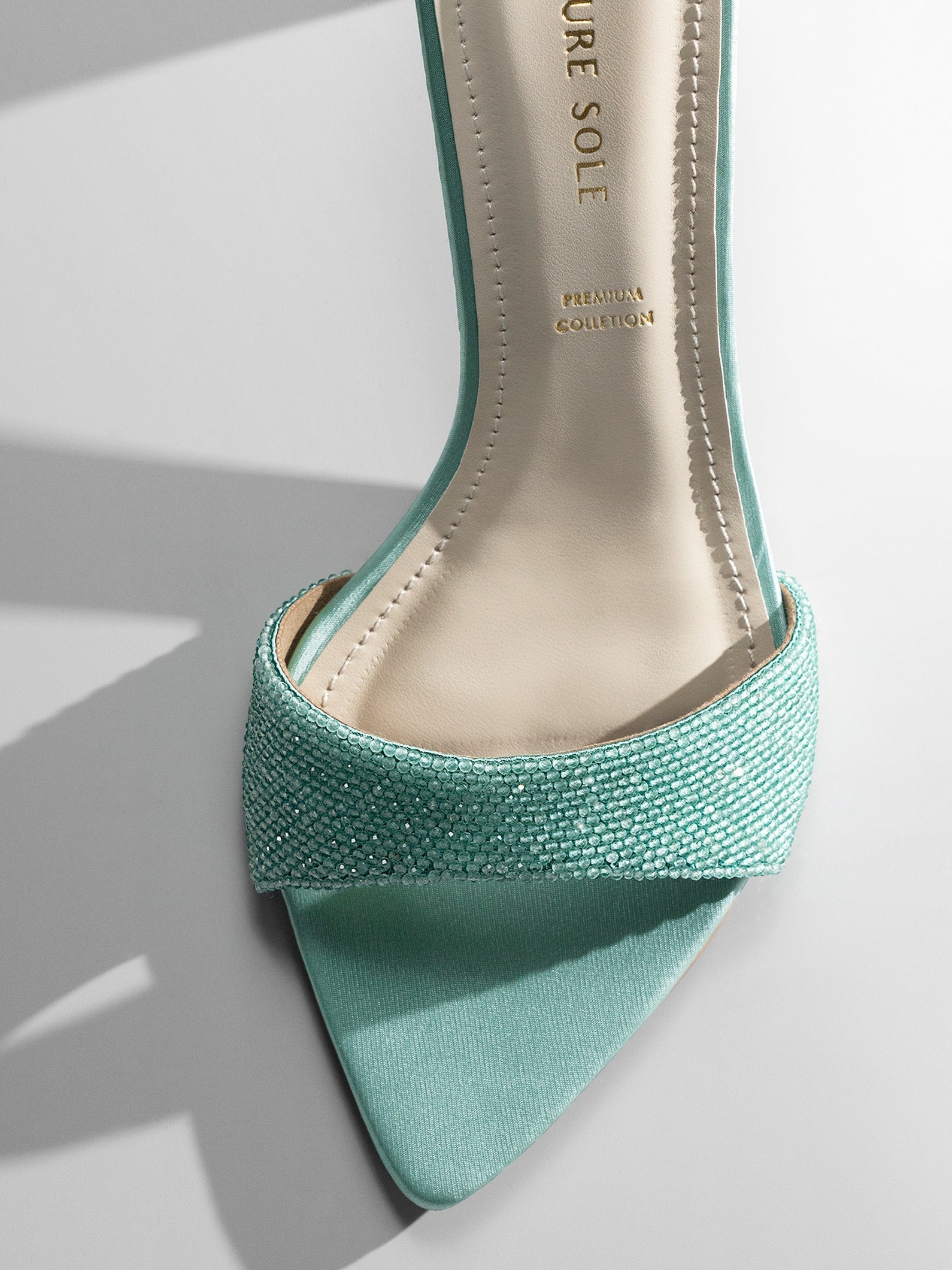 Mint Crystal Embellished Kitten Heel