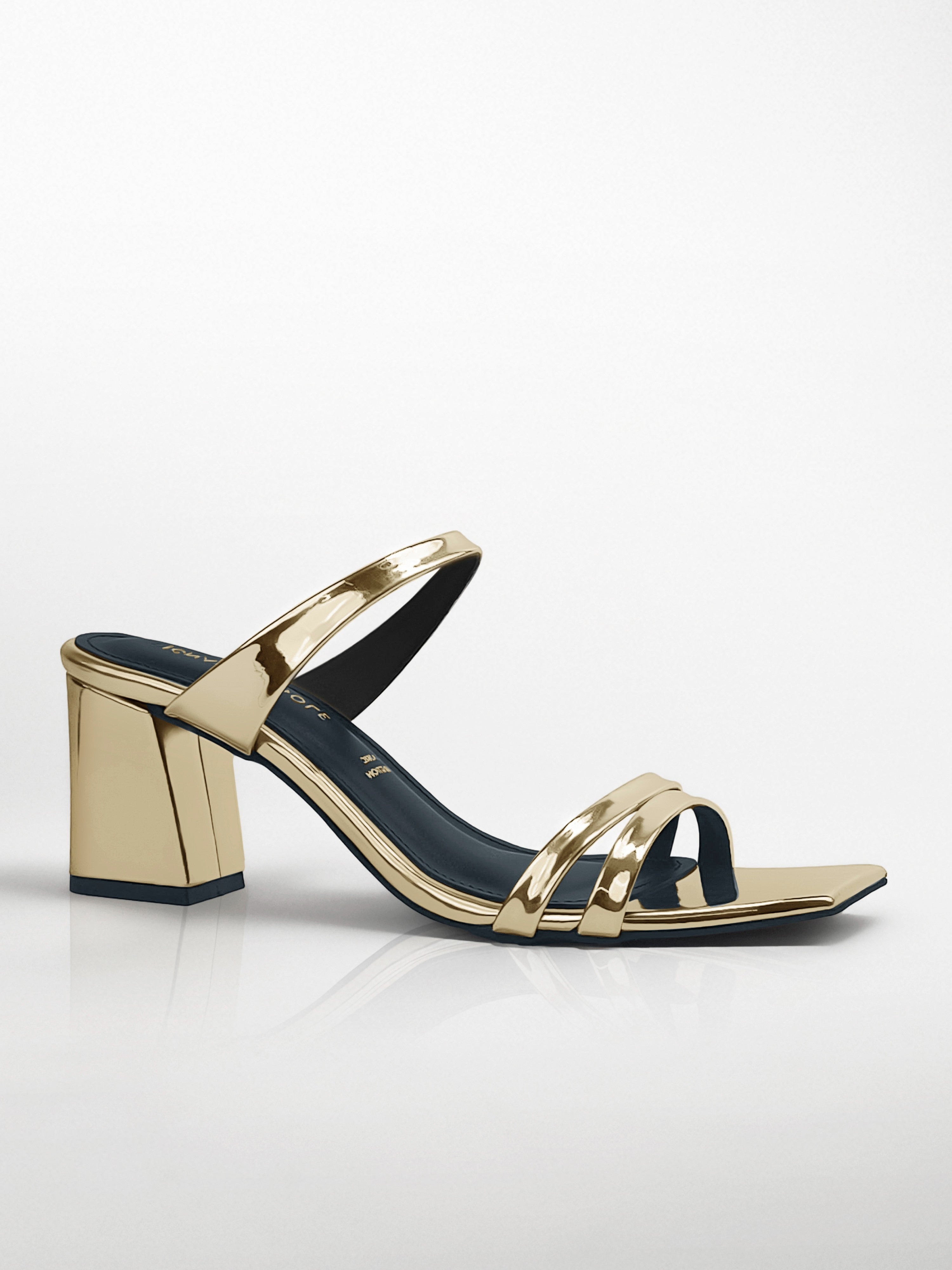 Gold Strap Block Heel Mule