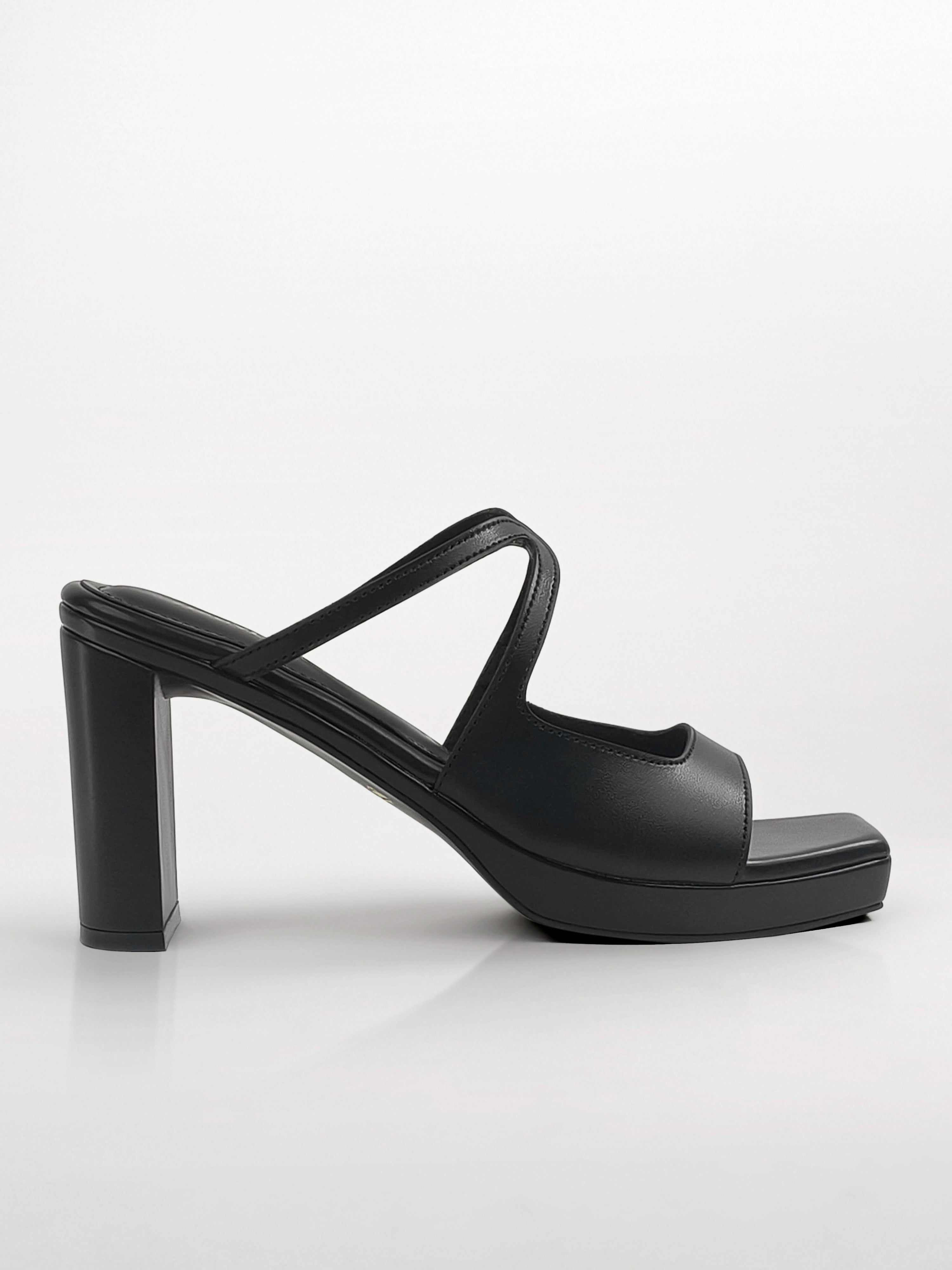 Black Arch Strap wedge Block Heel