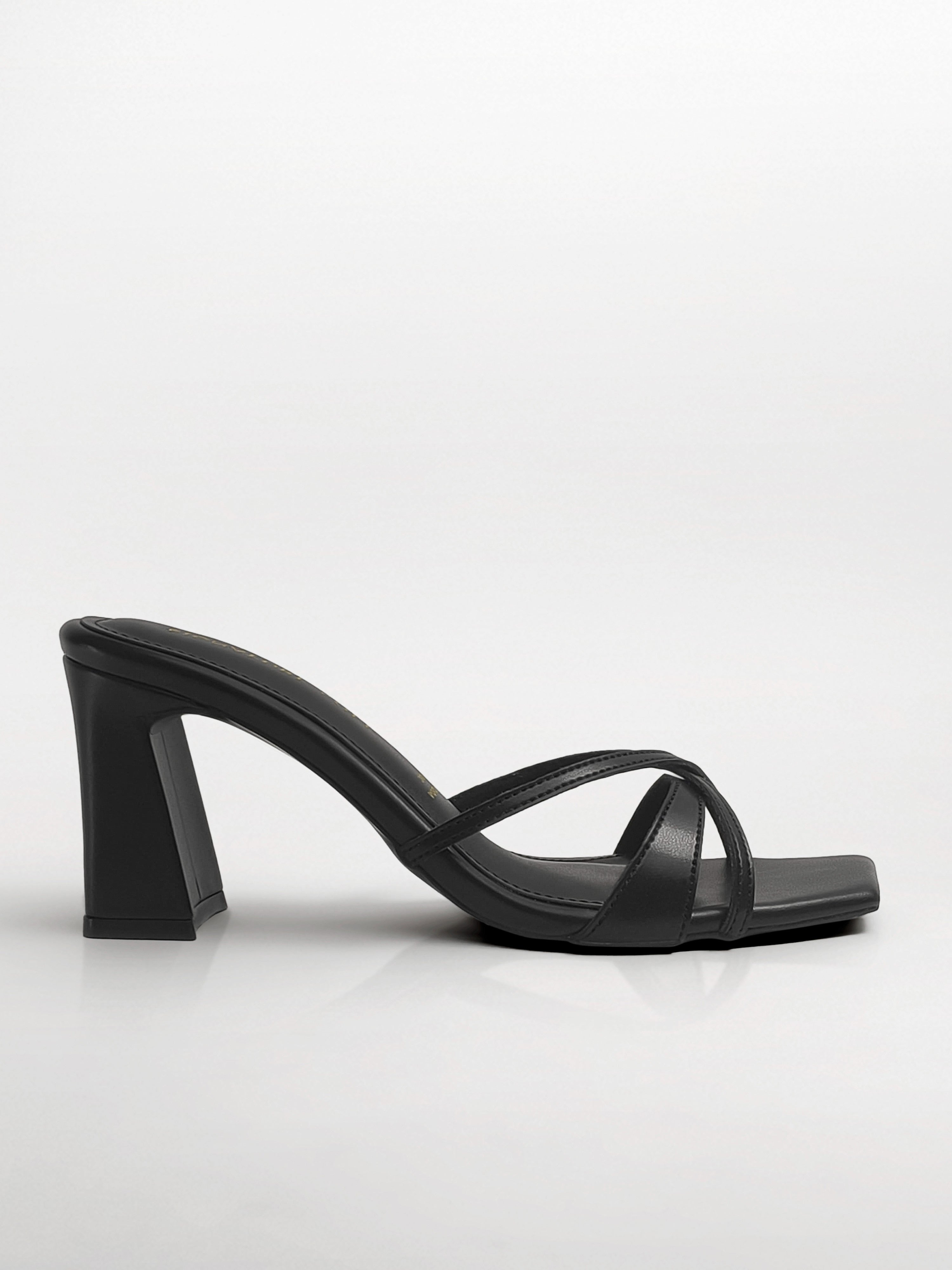 Black Cross-Strap Block Heel Mule