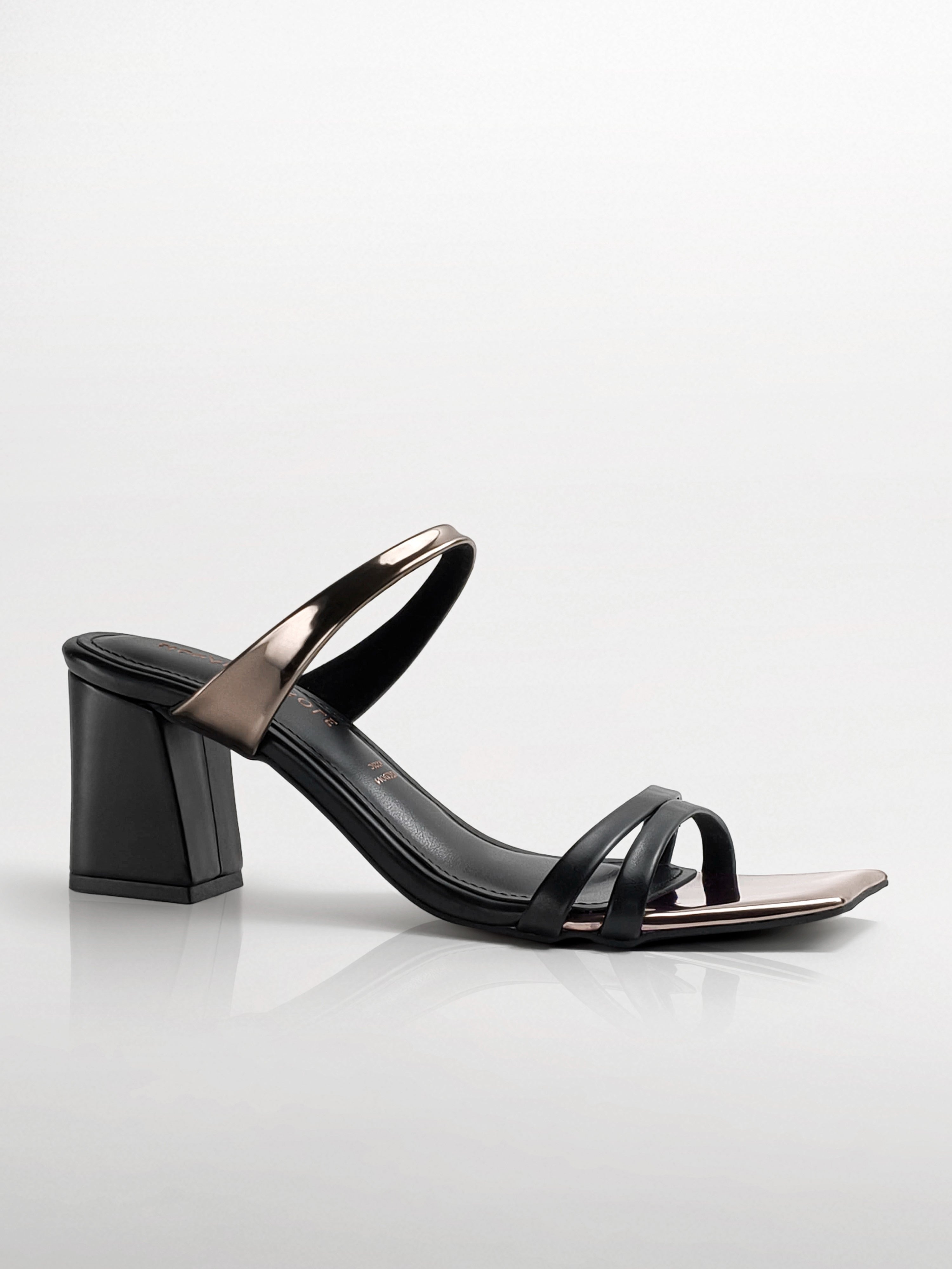 Black Gunmetal Block Heel Mule