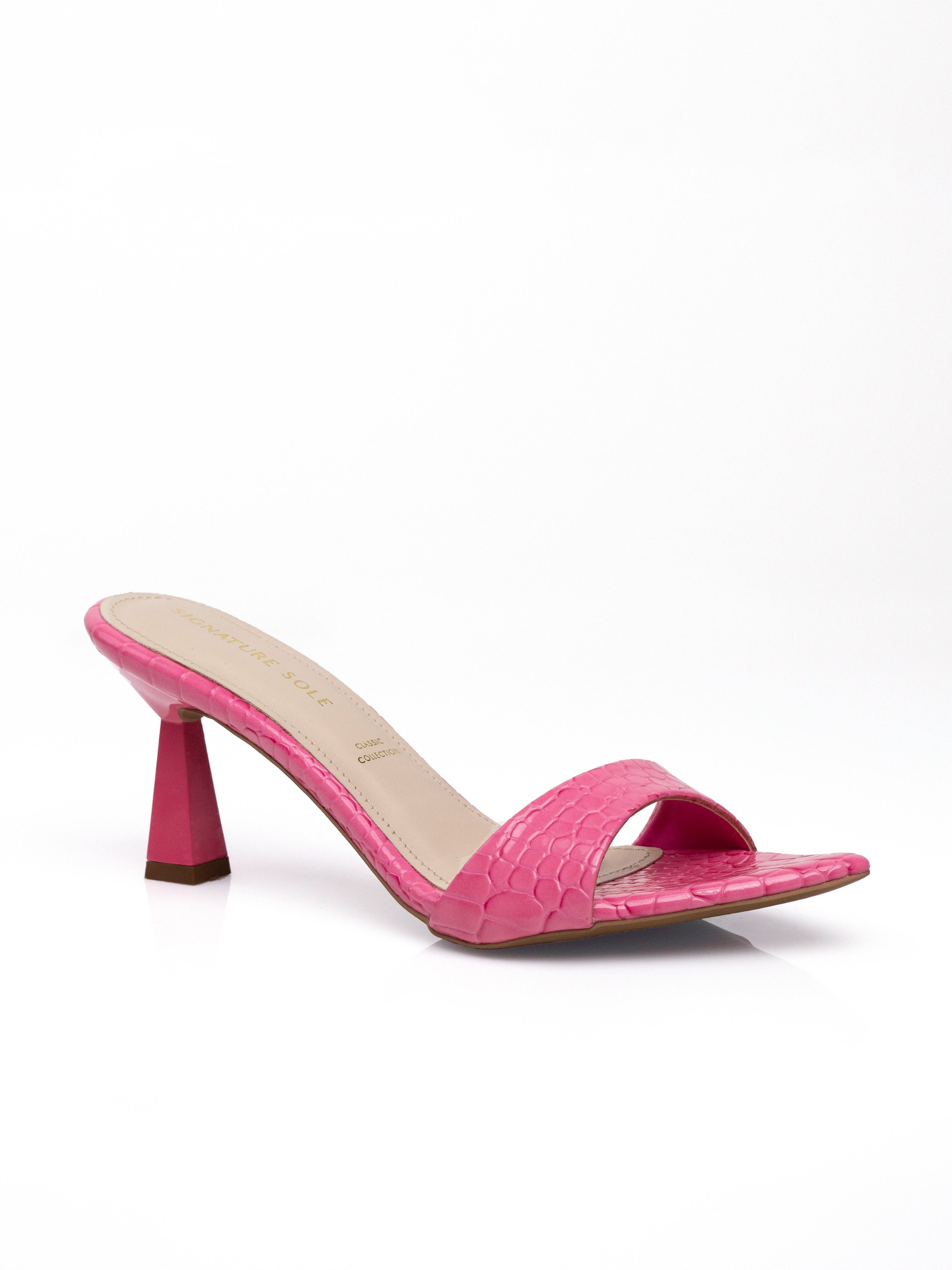 Pink Croc Sculptural Heel Mule