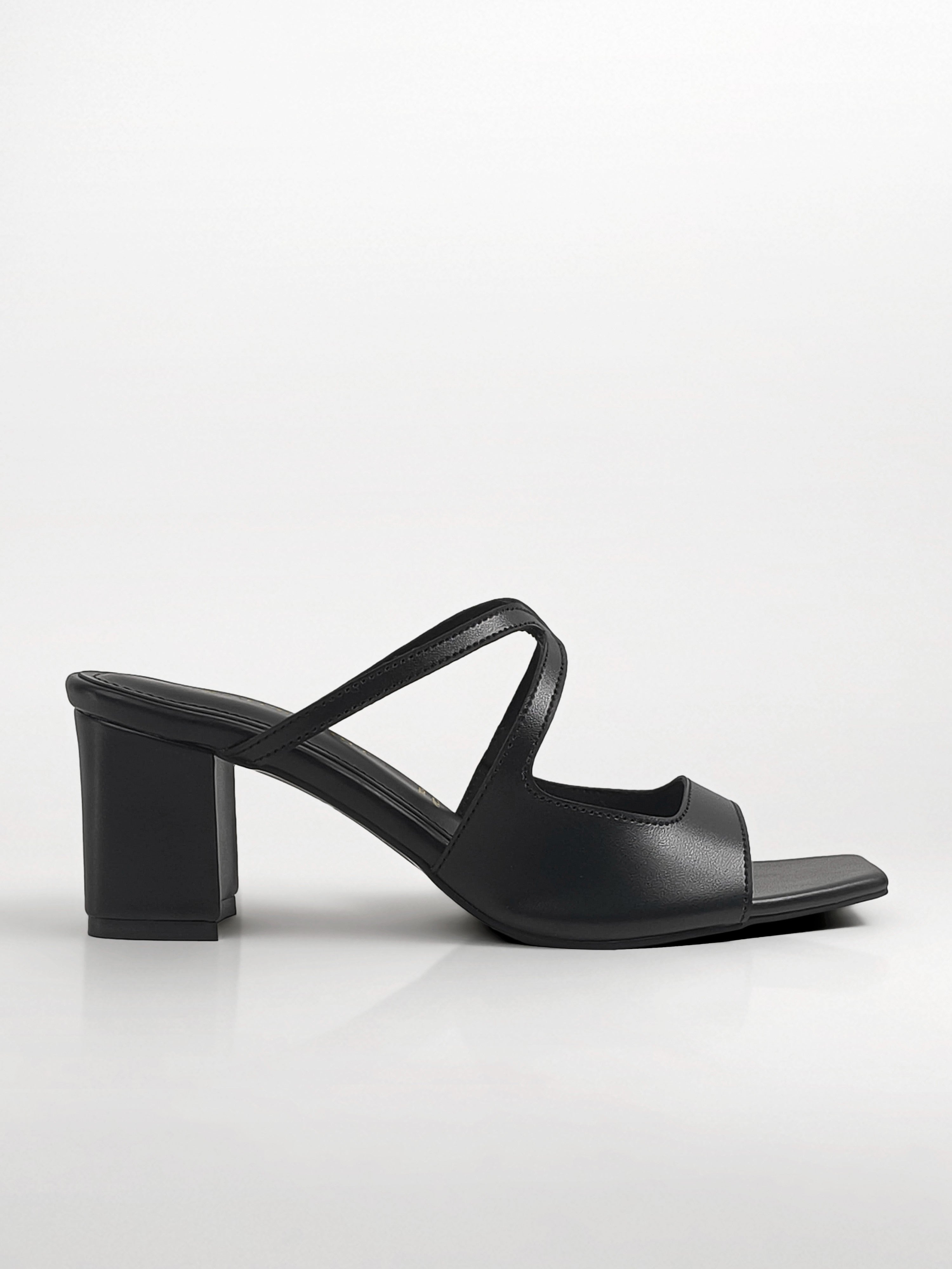 Black Cutout Strap Kitten Heel Mule