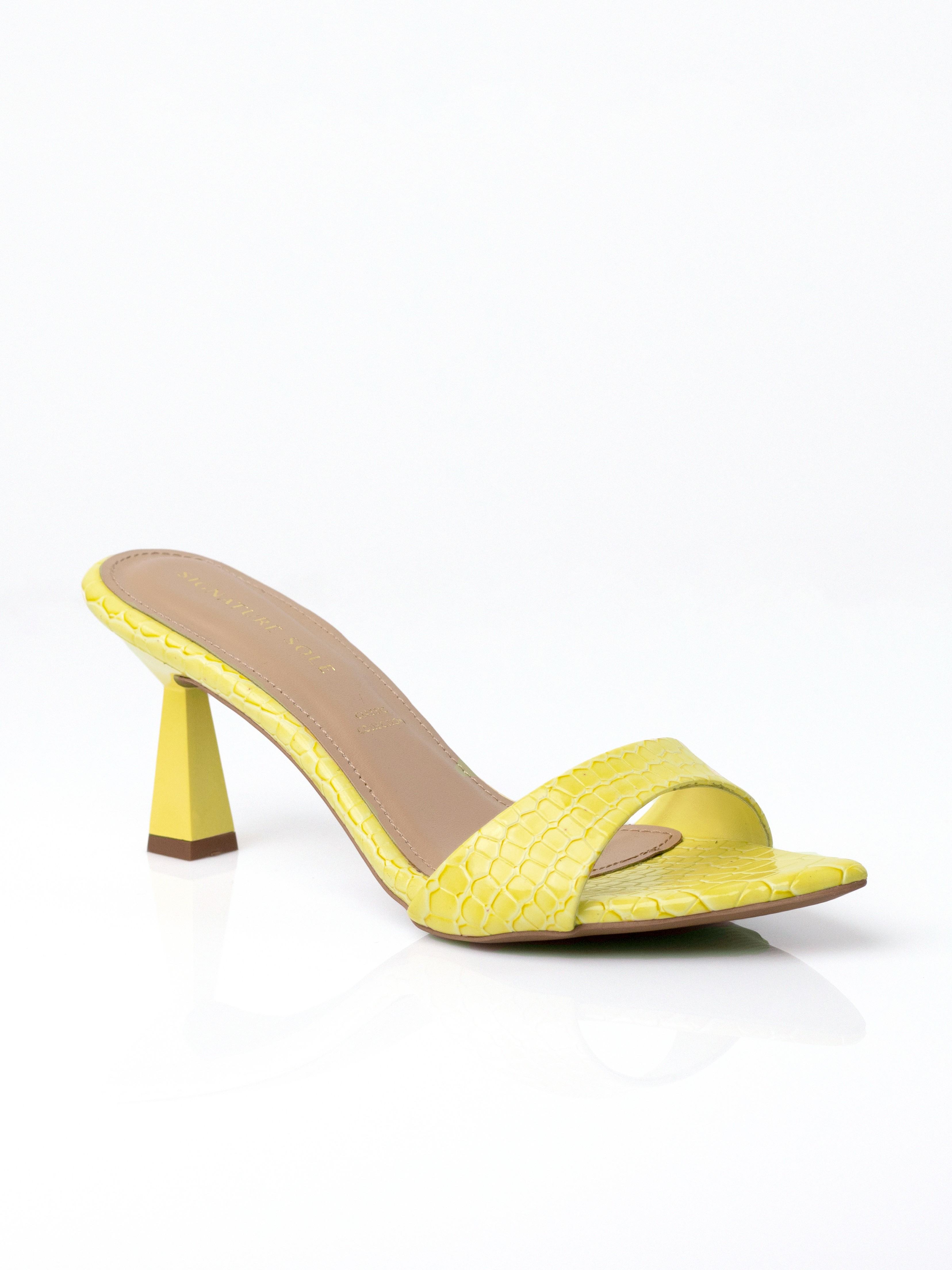 Yellow Croc Sculptural Heel Mule