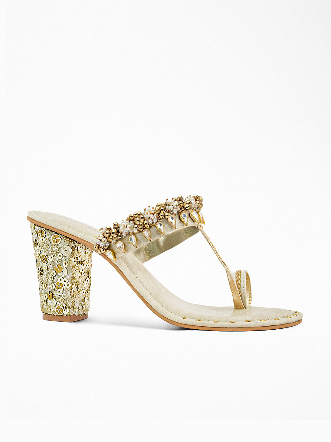 Ivory Kundan Block Heel Sandal