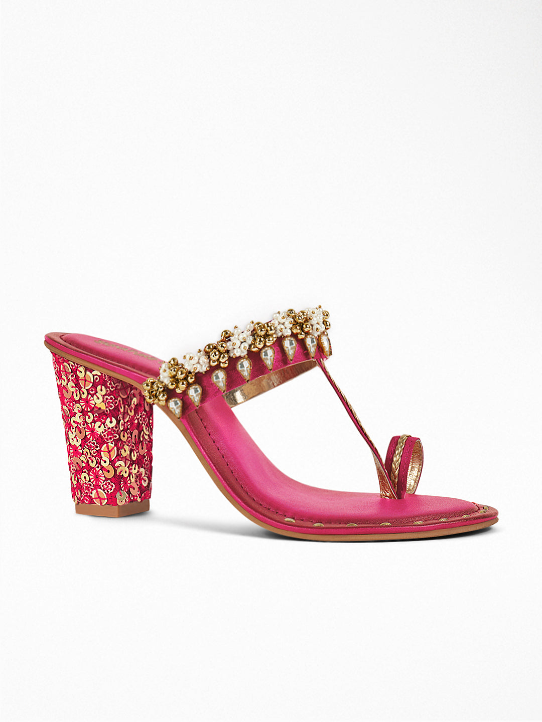 Pink Kundan Block Heel Sandal