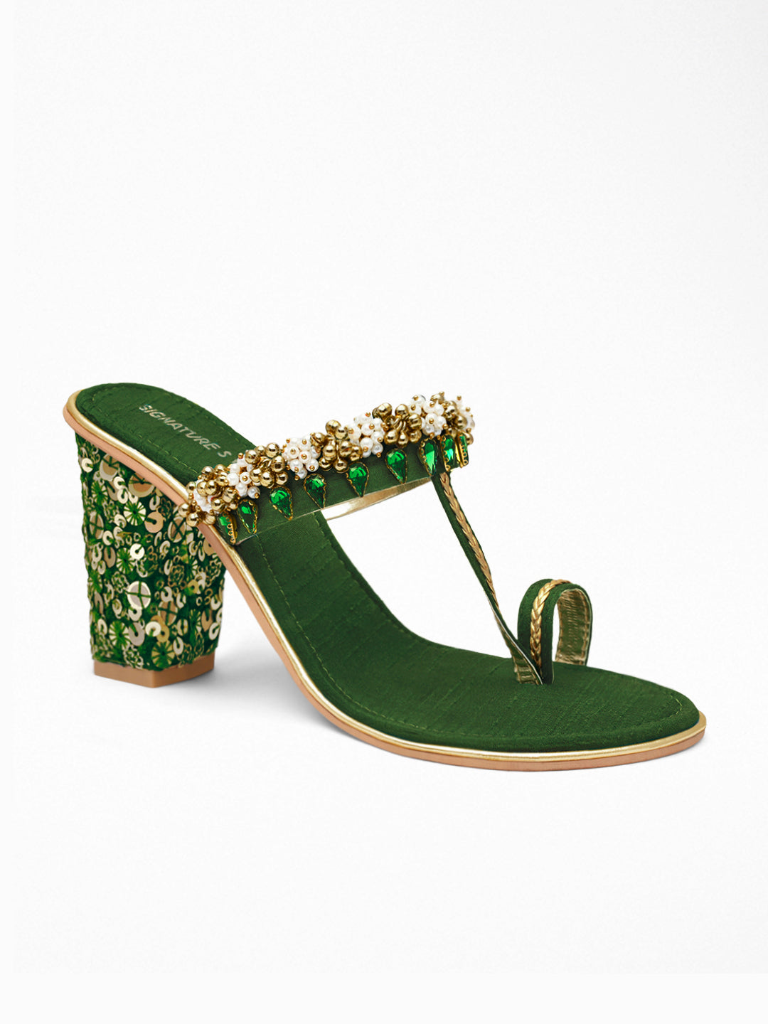Green Pearl Bead Ethnic Flat Sandal