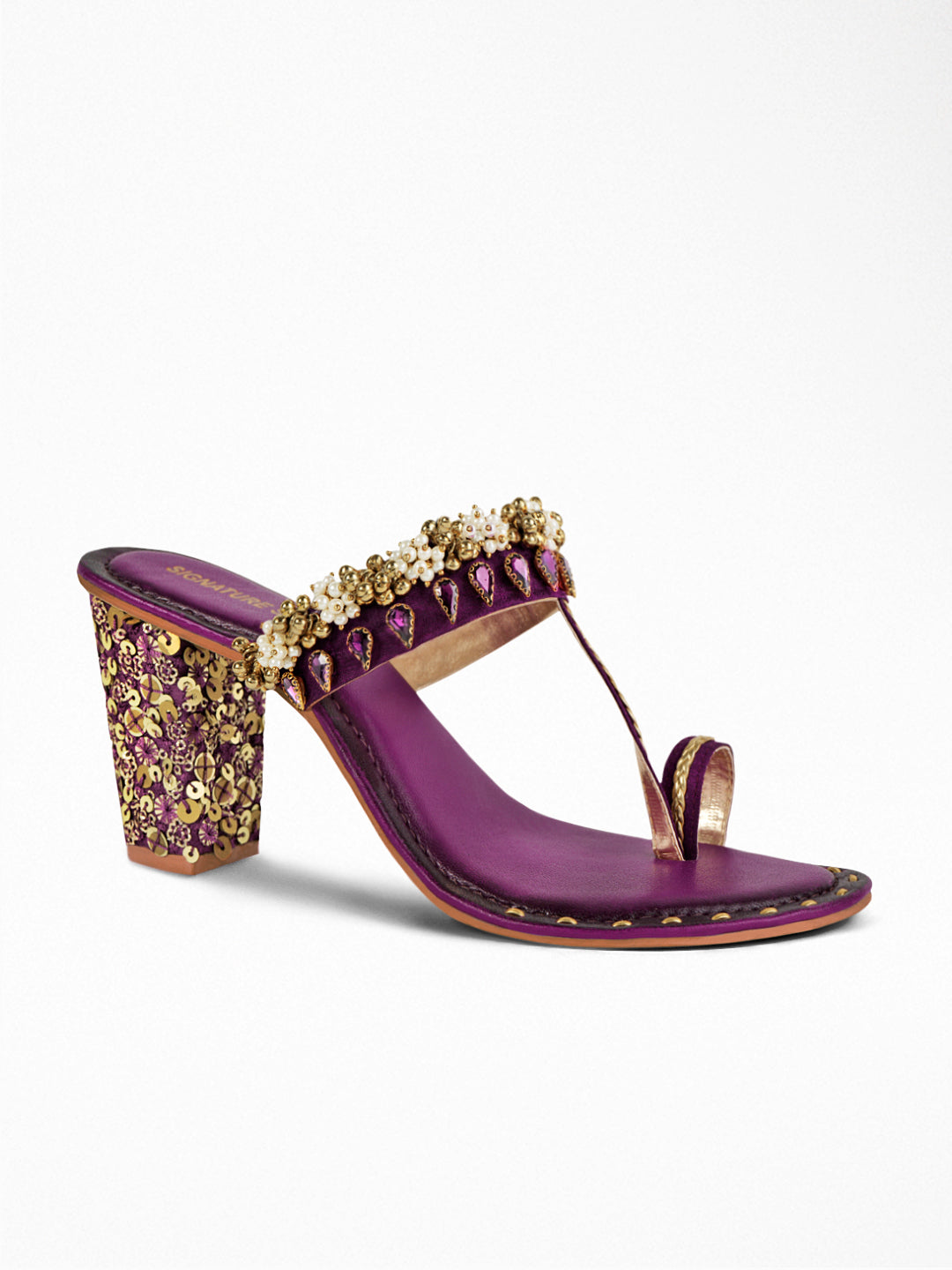 Purple Pearl Bead Ethnic Flat Sandal