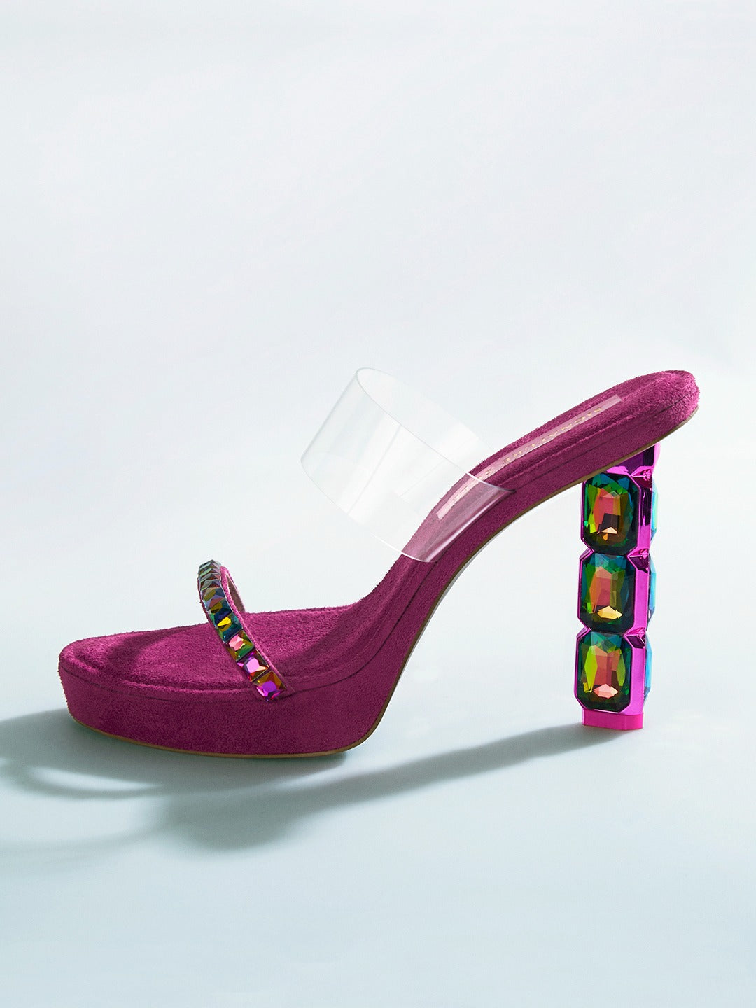 Pink Iridescent Jewel Heel wedge Mule