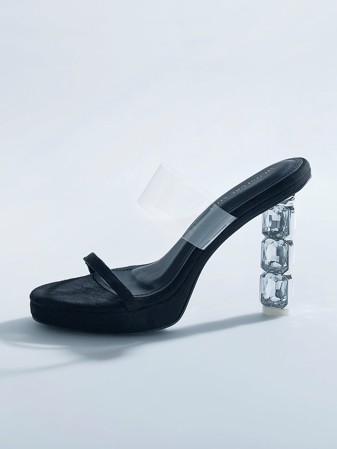 Black Crystal Jewel Heel wedge Mule