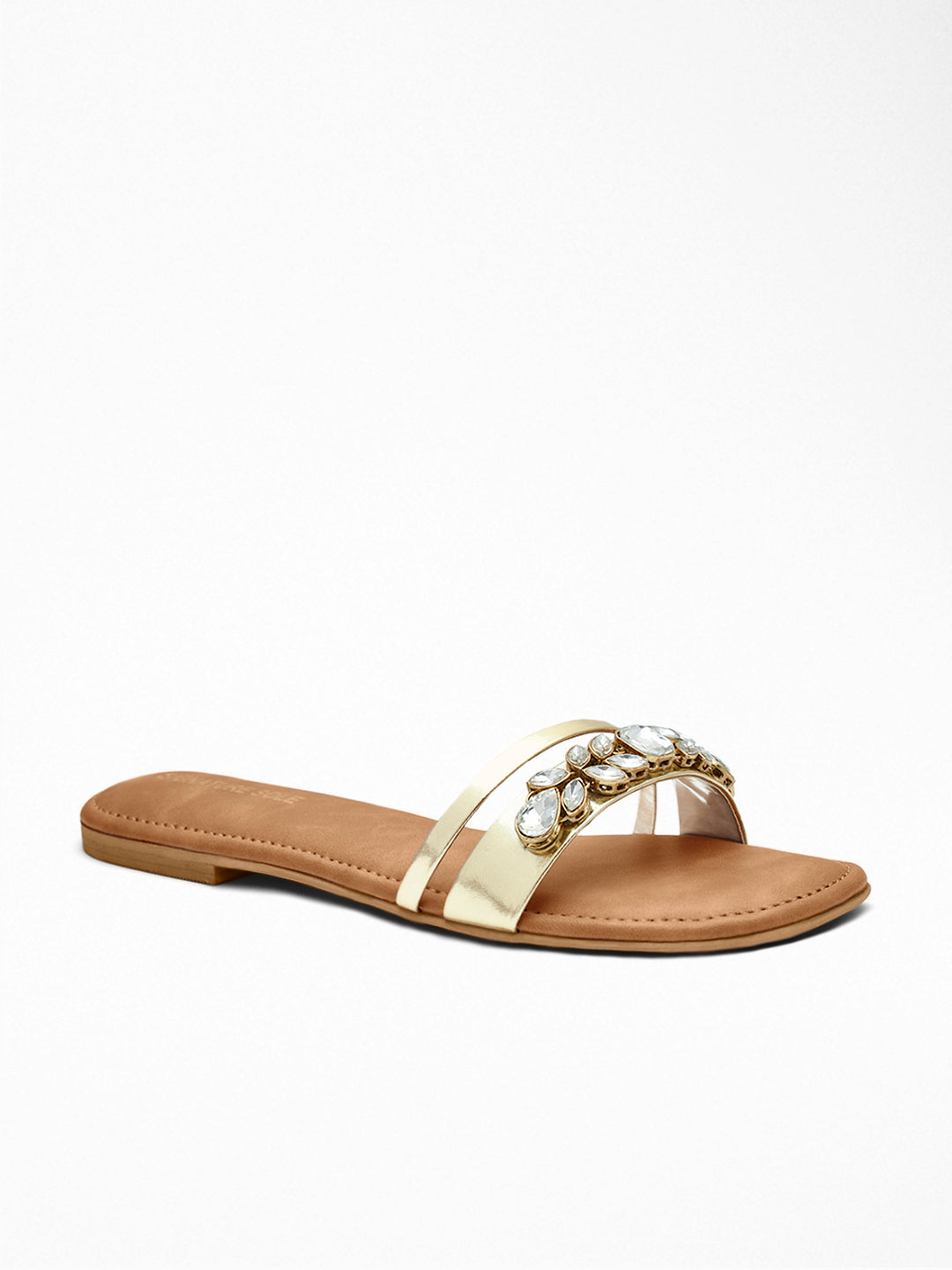 Gold Crystal Flat Slide Sandal