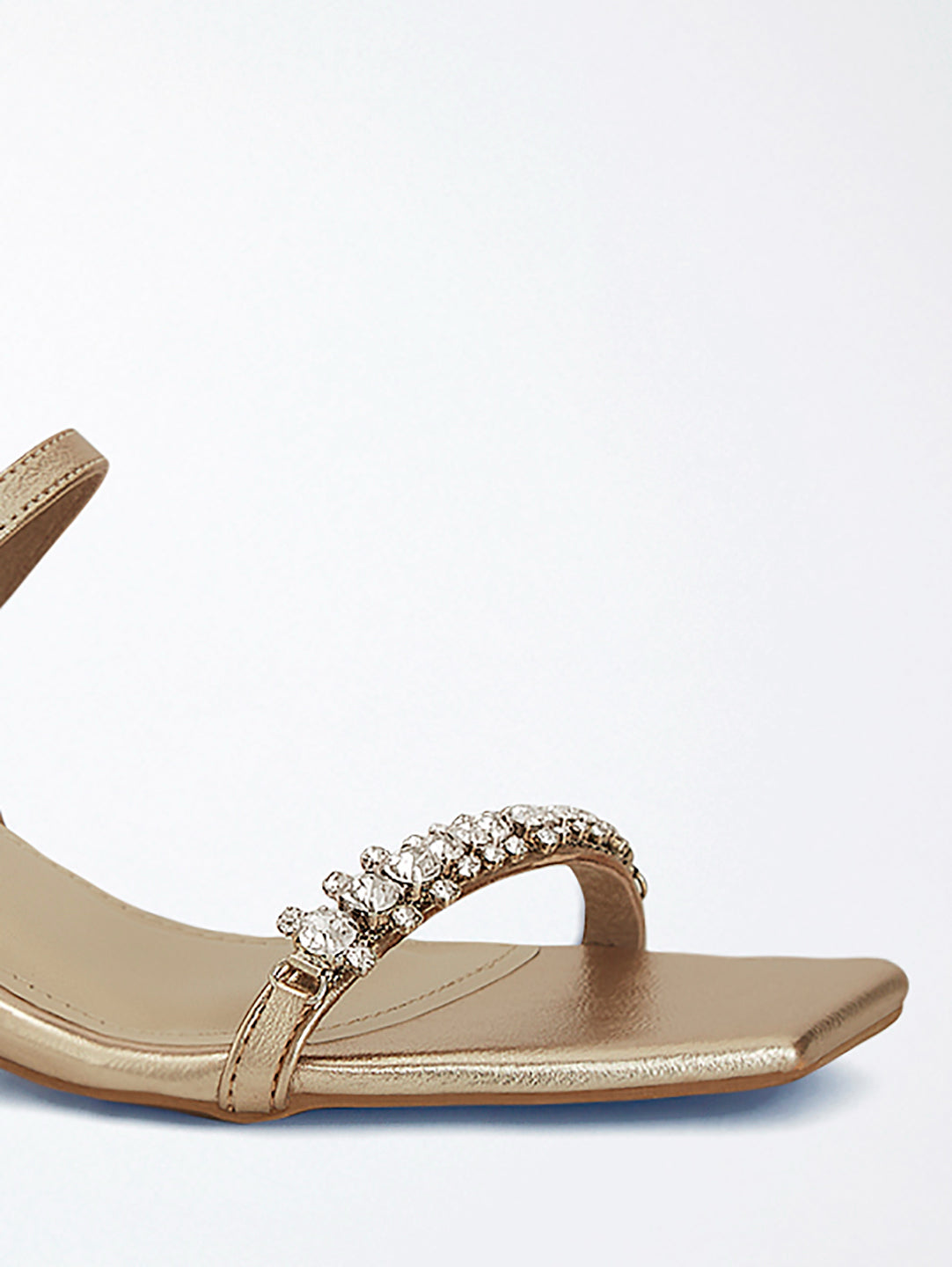 Gold Crystal Toe Strap Block Heel Sandal