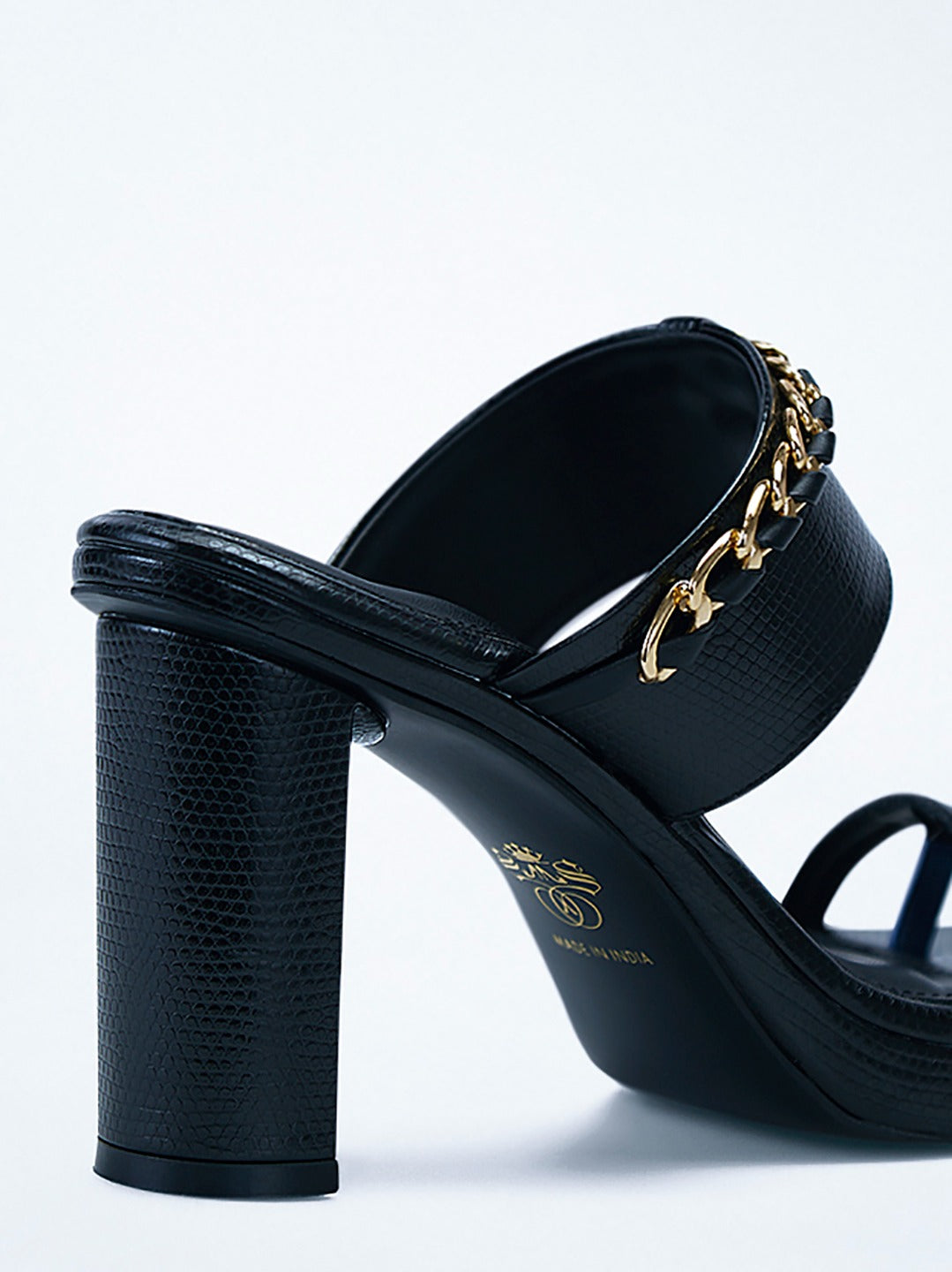 Black Chain Trim wedge Block Heel