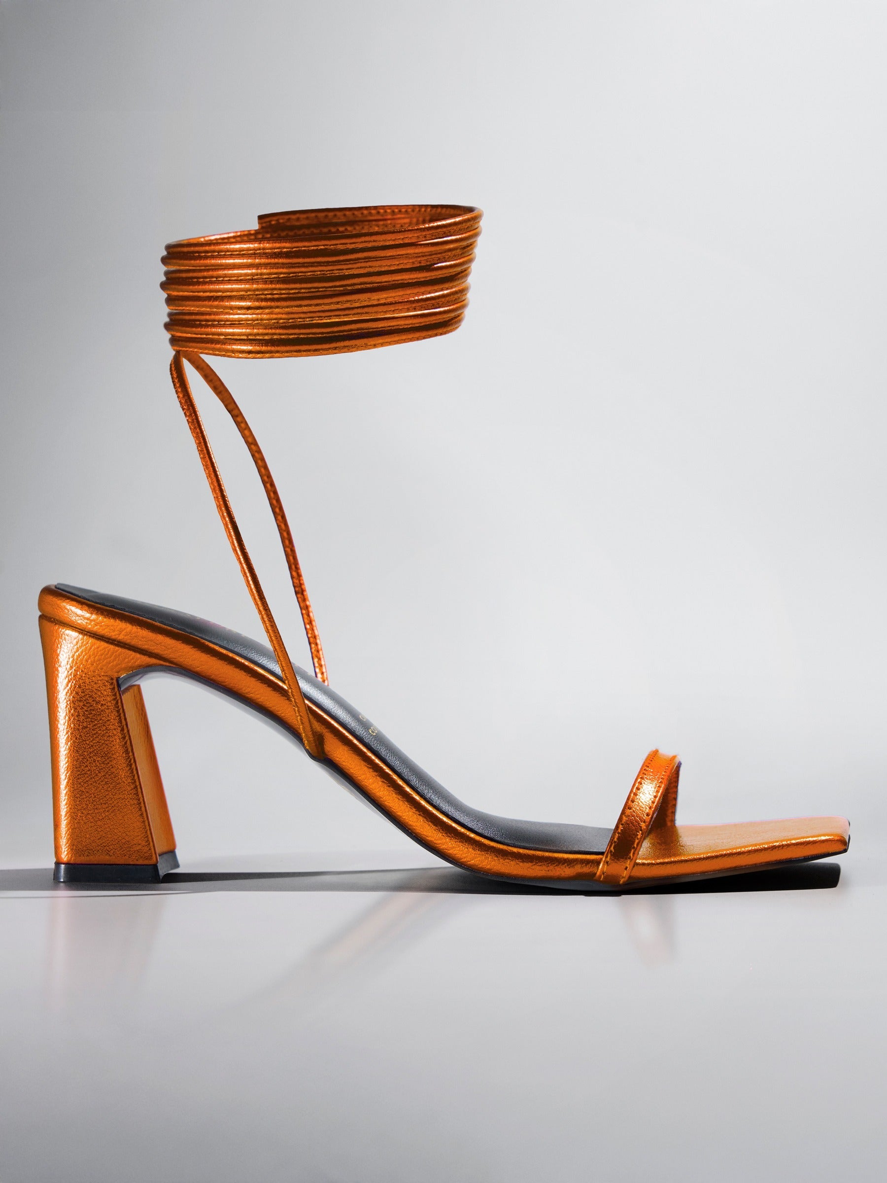 Orange Spiral Wrap Block Heel Sandal