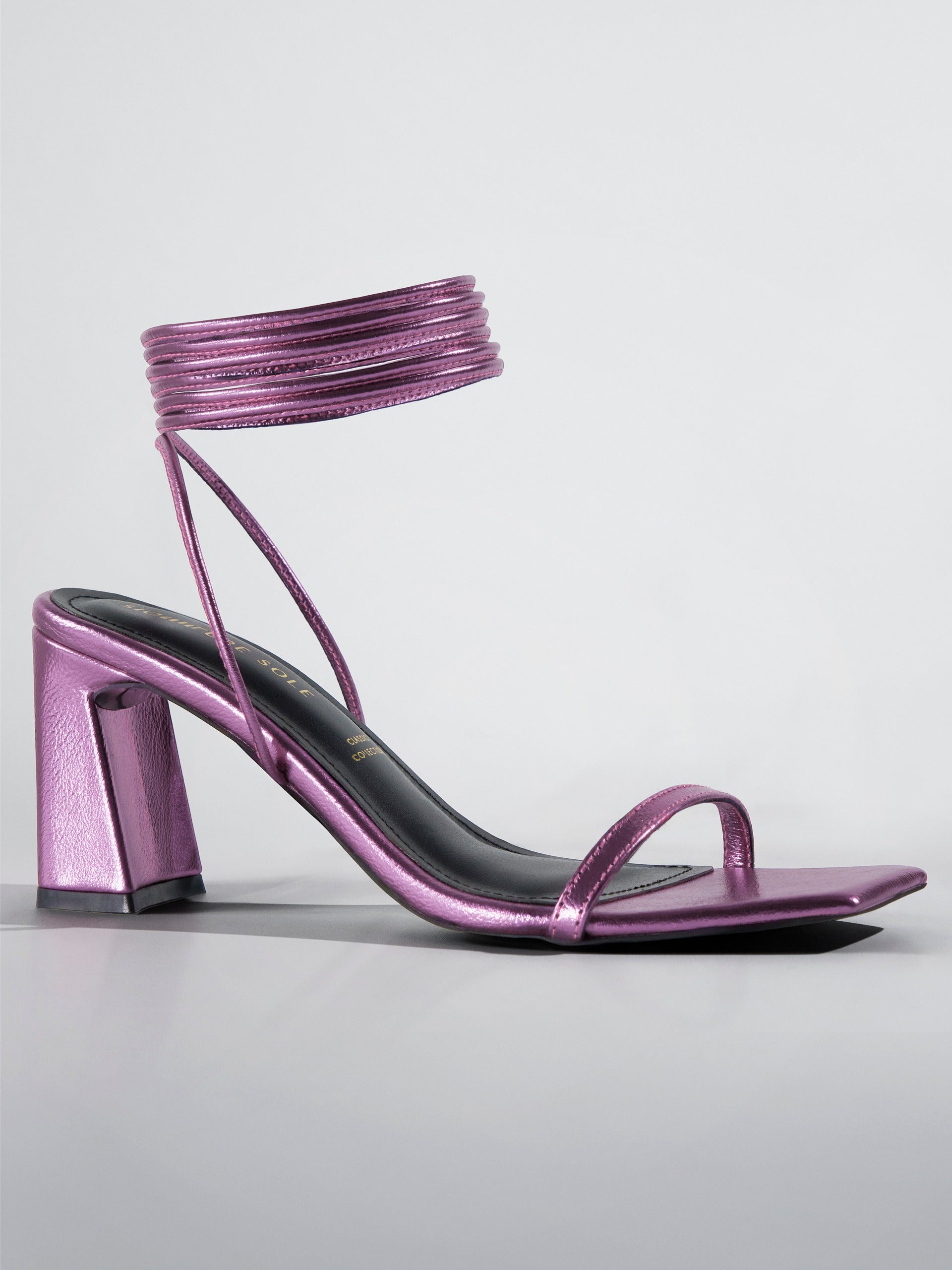 Blush pink Metallic Ankle Wrap Block Heel