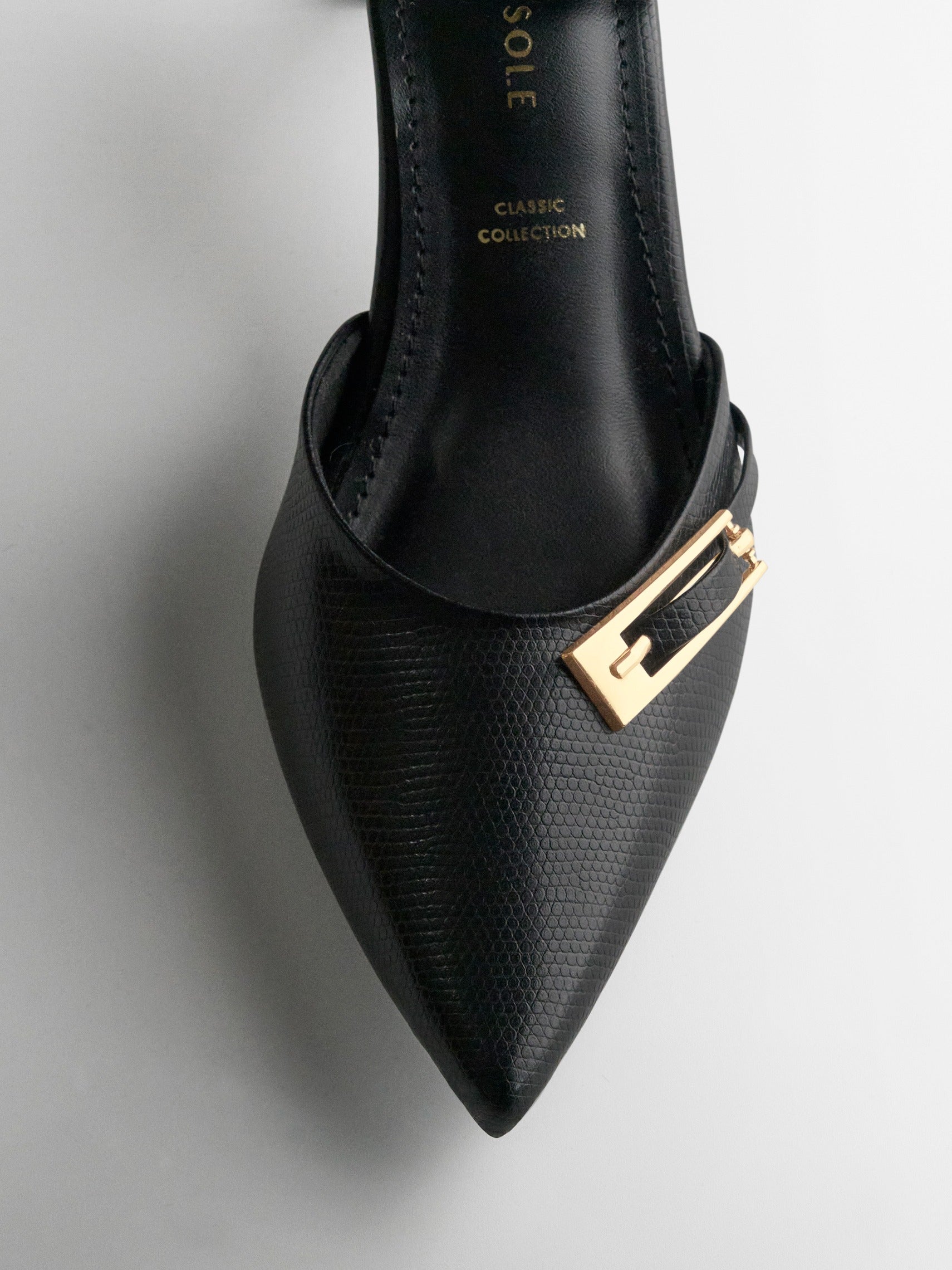Black Gold Clasp Kitten Heel Slingback