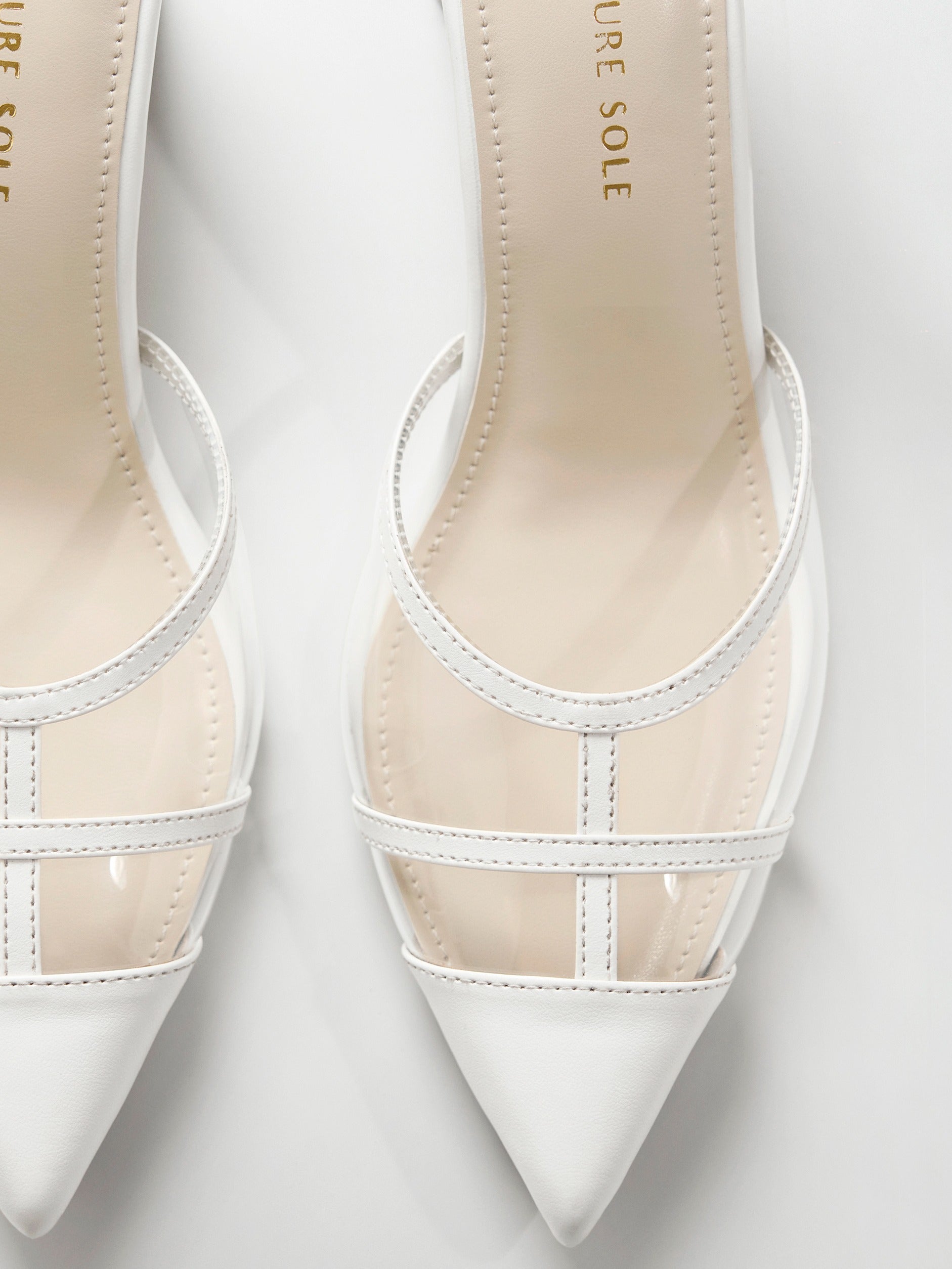 White Cage Strap Block Heel Mule