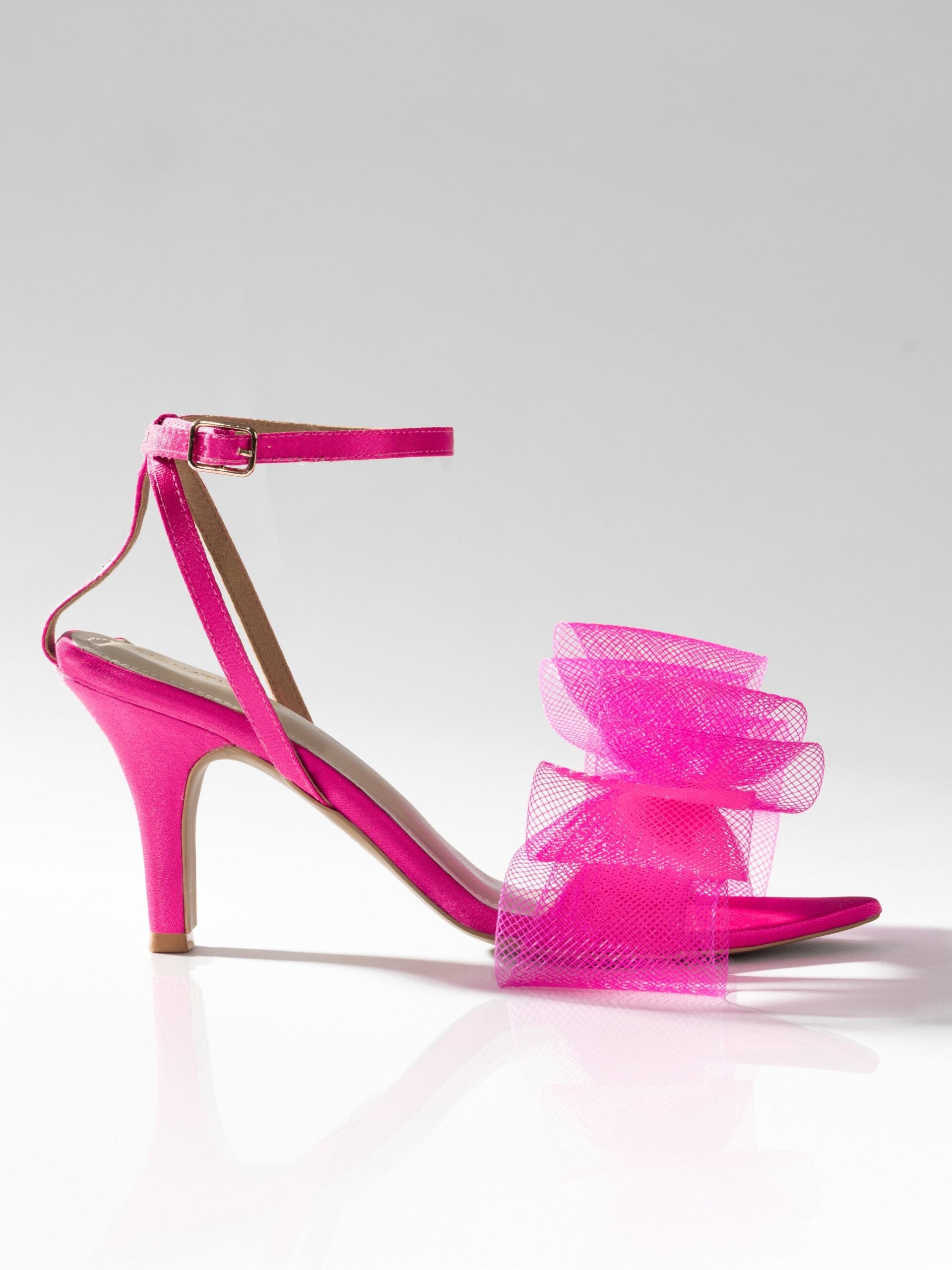 Pink Satin Bow Ankle Strap Heel