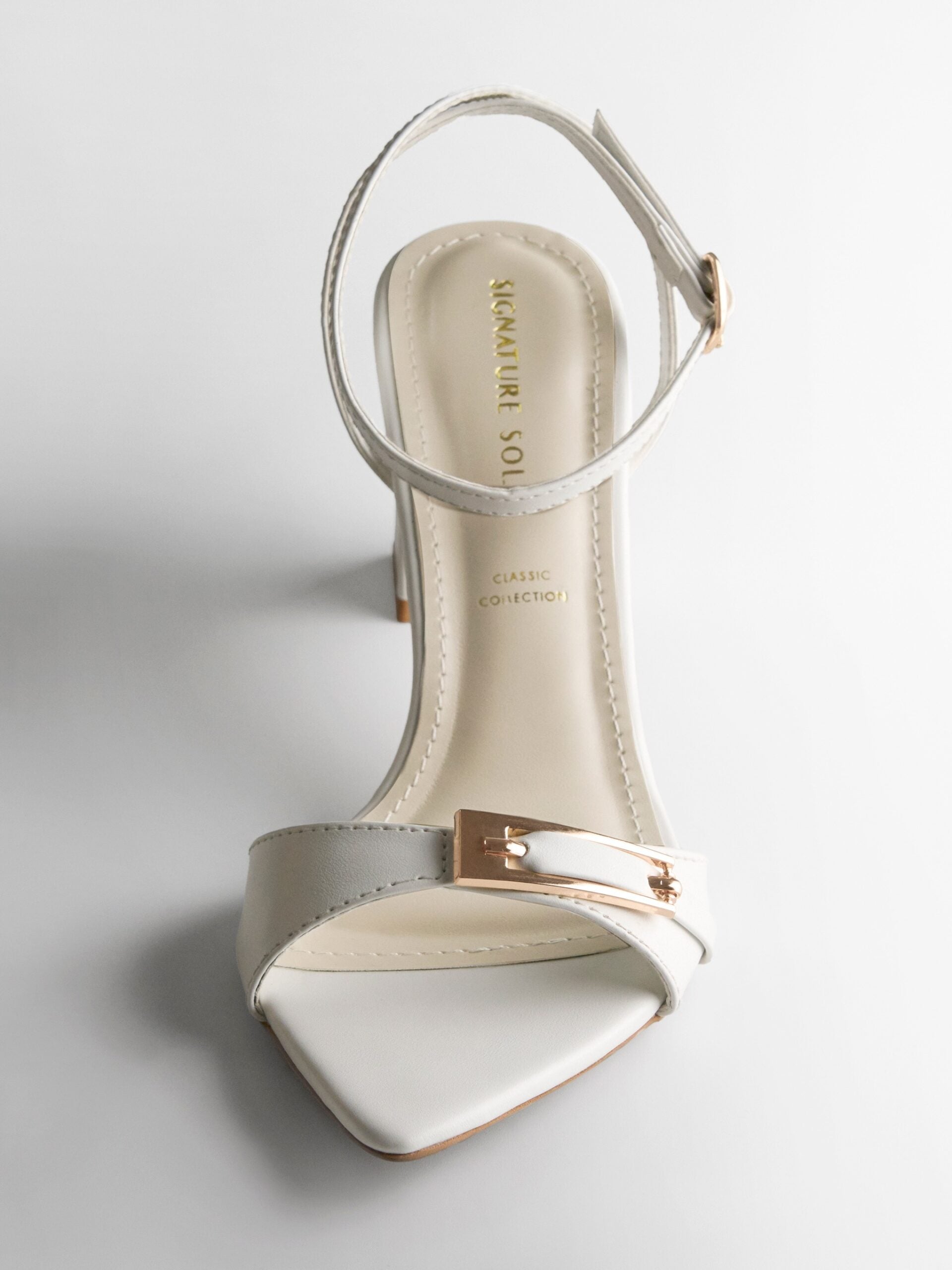 White Gold Clasp Block Heel Sandal