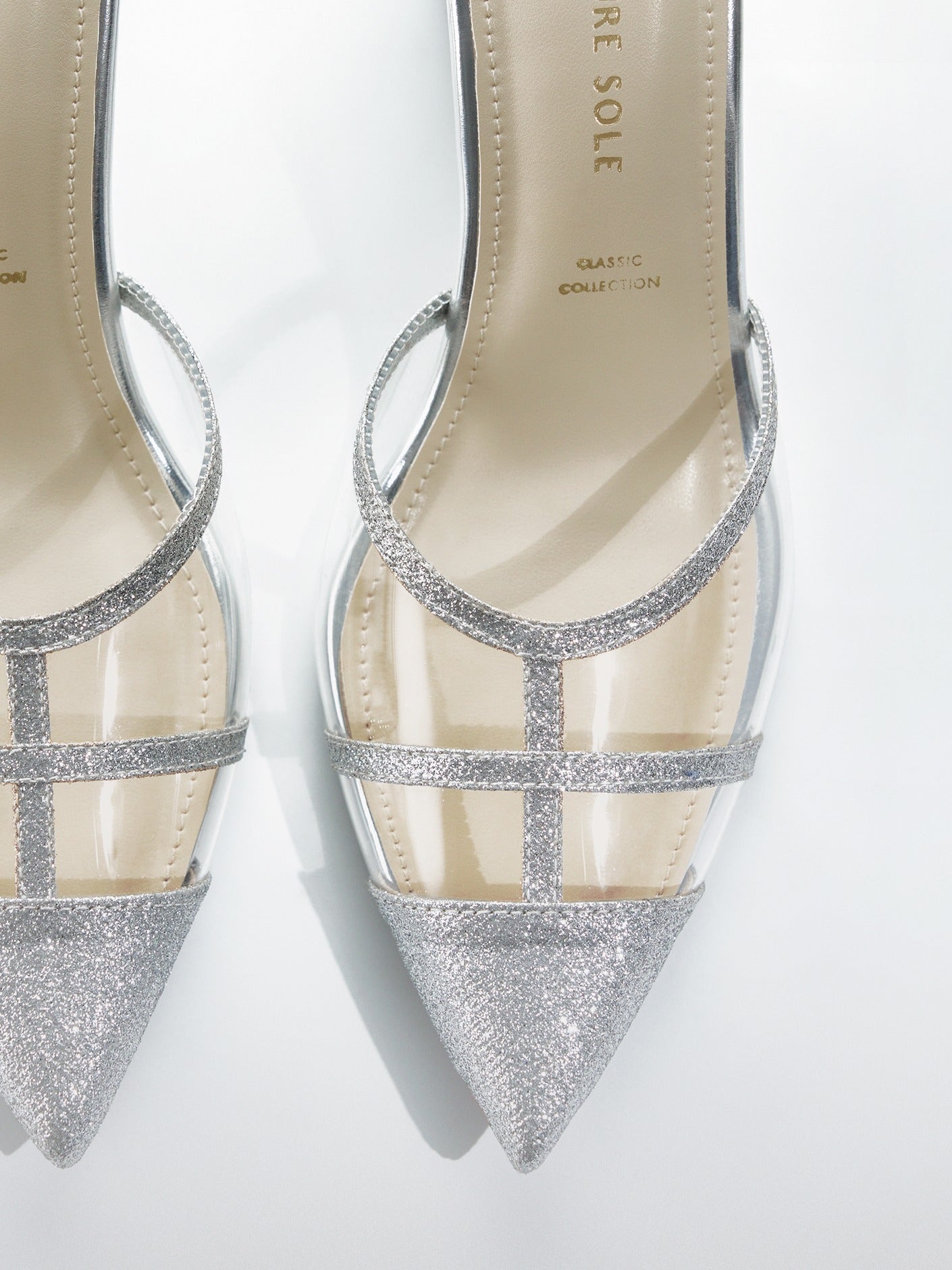 Silver Glitter Cage Slingback Kitten Heel