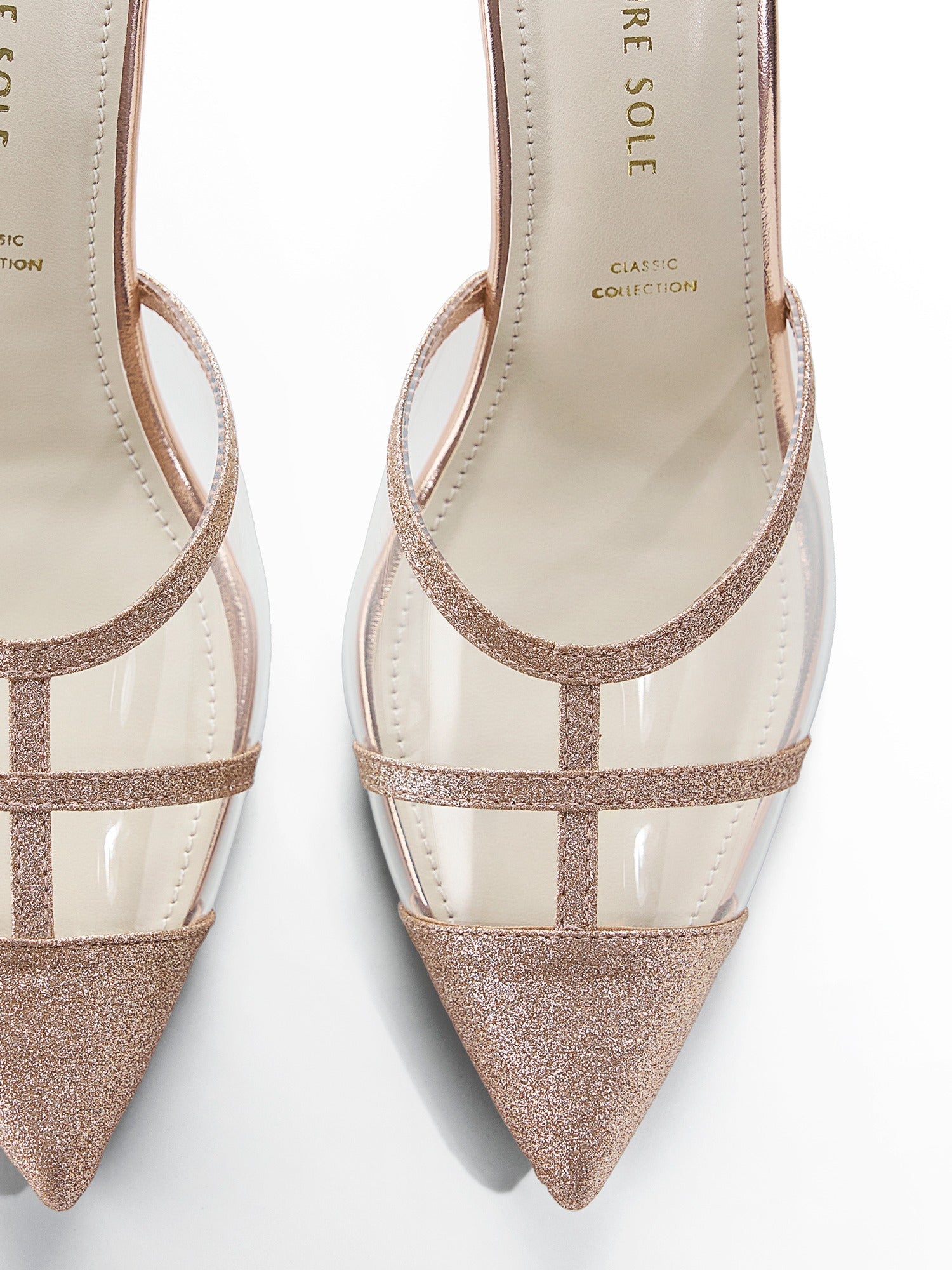 Rose Gold Glitter Cage Slingback Heel