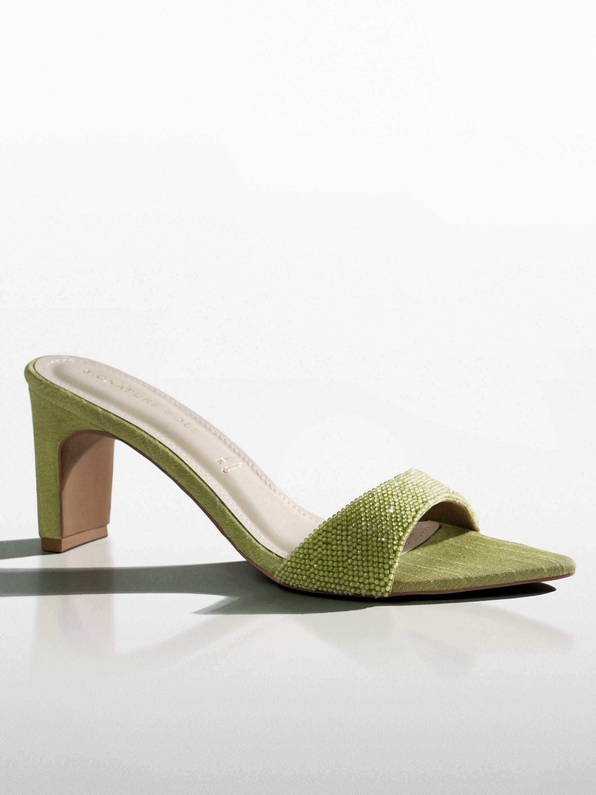 Green Crystal Embellished Kitten Heel