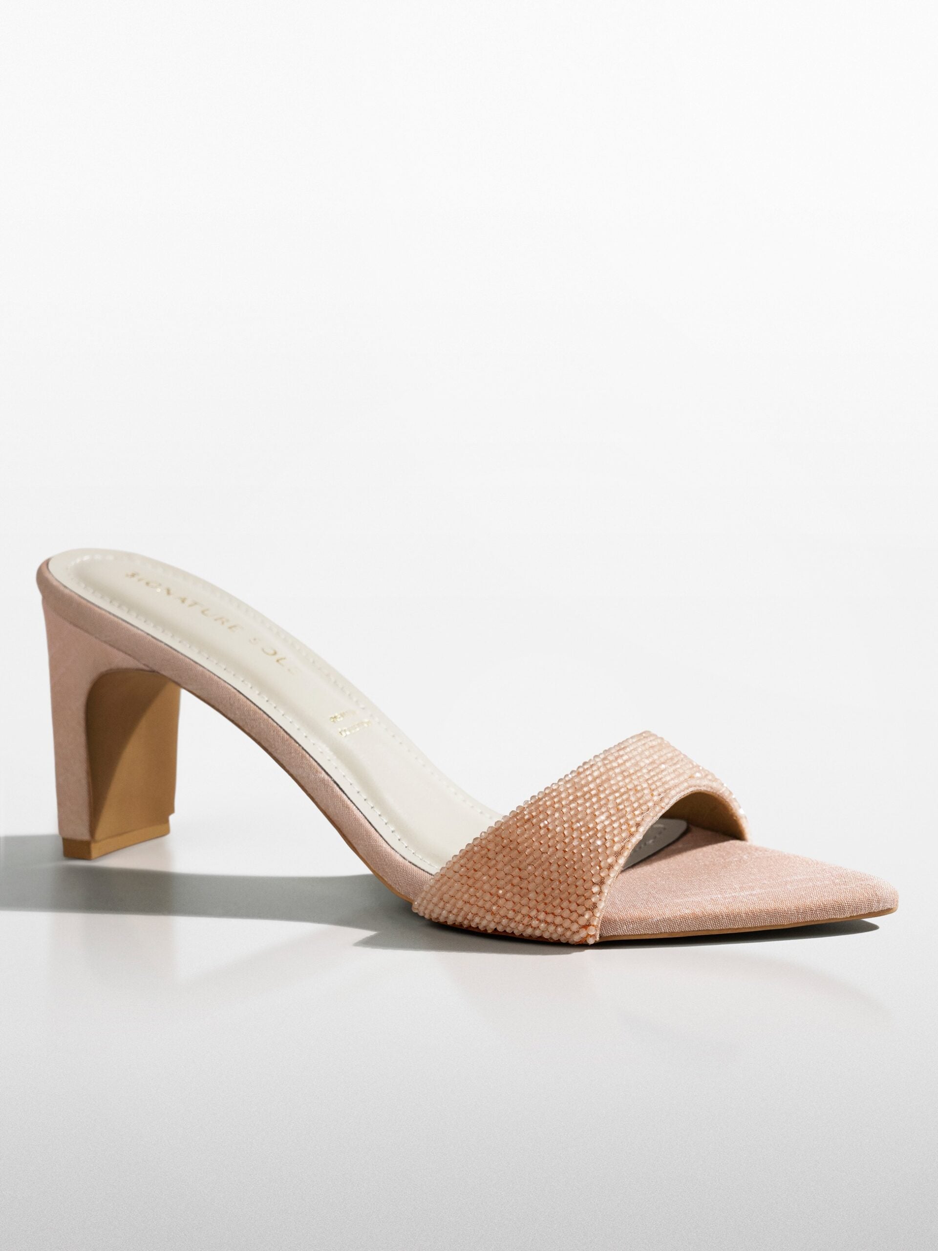 Peach Crystal Embellished Kitten Heel