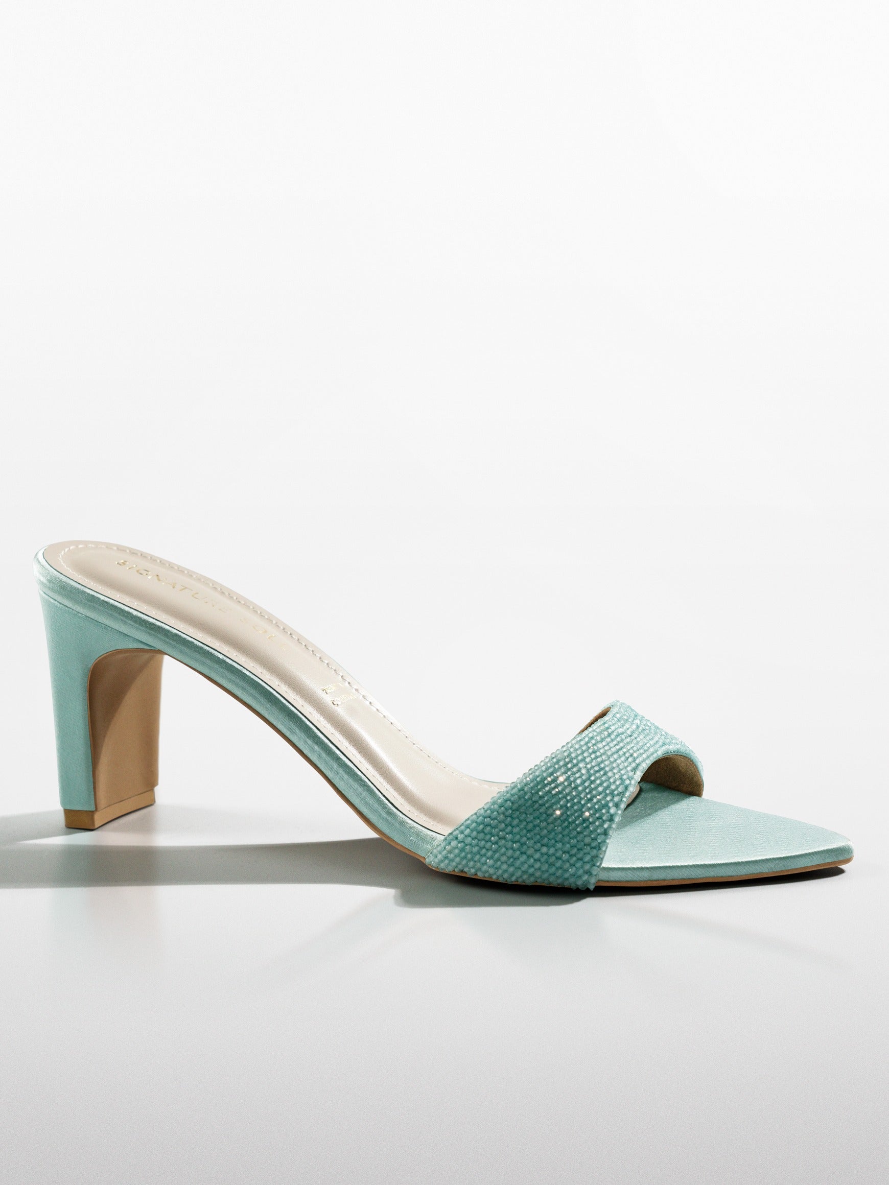 Mint Crystal Embellished Kitten Heel
