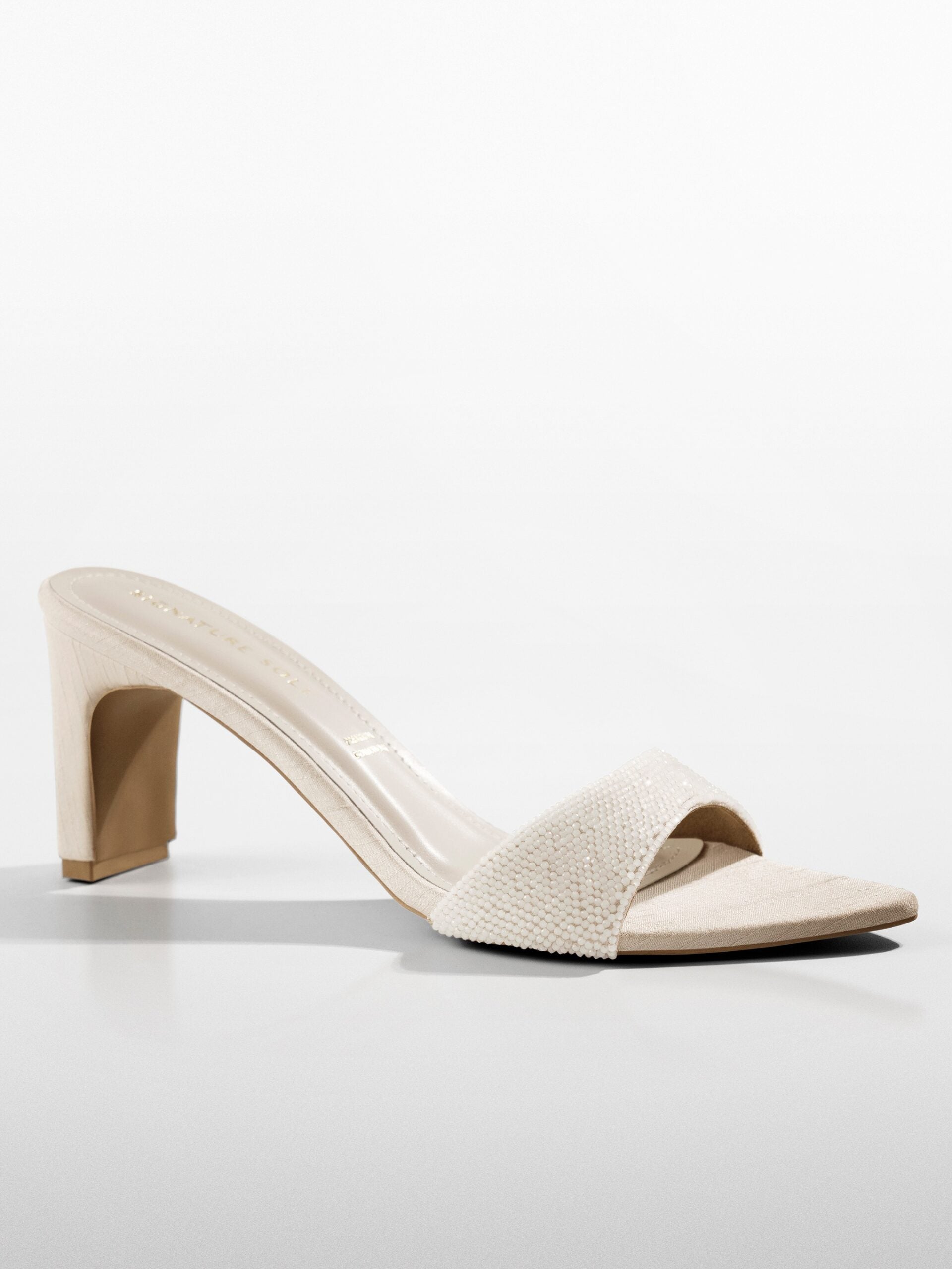 Ivory Crystal Embellished Block Heel Mule