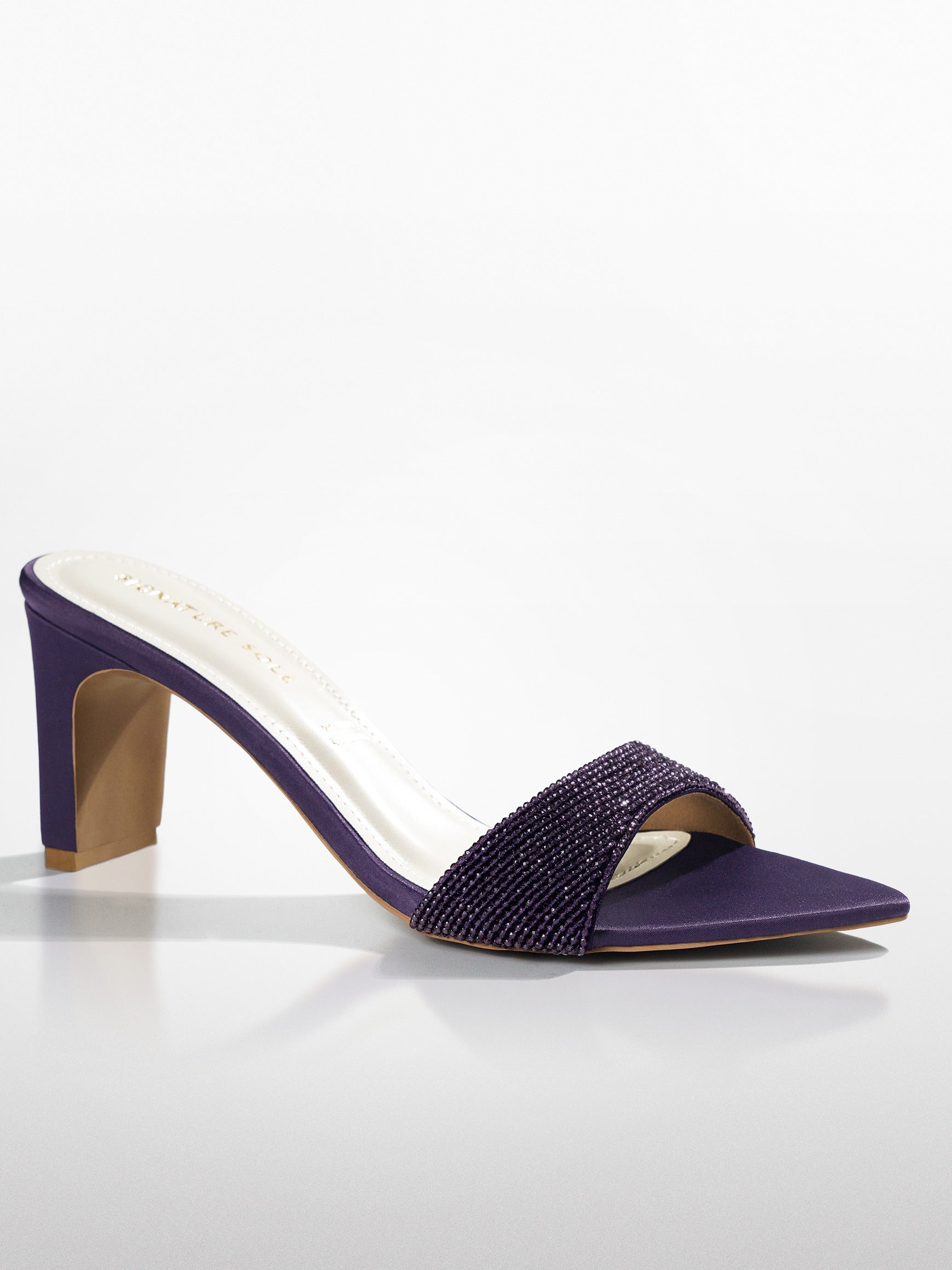 Purple Crystal Embellished Kitten Heel Mule